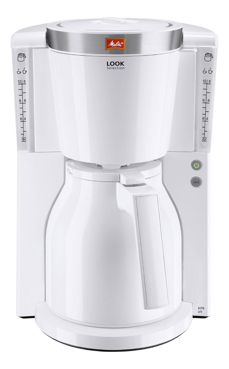 Melitta 21267 Look IV Therm Selection, White кофеварка21267 Melitta 21267 Look IV Therm Selection, White кофеварка21267Кофеварка Melitta 21267 Look IV Therm Selection впечатляет не только превосходным вкусом, но также элегантными элементами из нержавеющей стали и защитой от накипи 3 в 1.Данная модель обладает широким набором современных функций, таких как автовыключение, программируемый уровень жесткости воды, индикатор образования накипи и функция очистки от накипи.Кофеварка оснащена термо-кувшином, который удобно использовать одной рукой. Имеется также прозрачная ёмкость для воды и подсветка кнопки включения/выключения. Прибор был протестирован на безопасность по правилам ОНЭ.