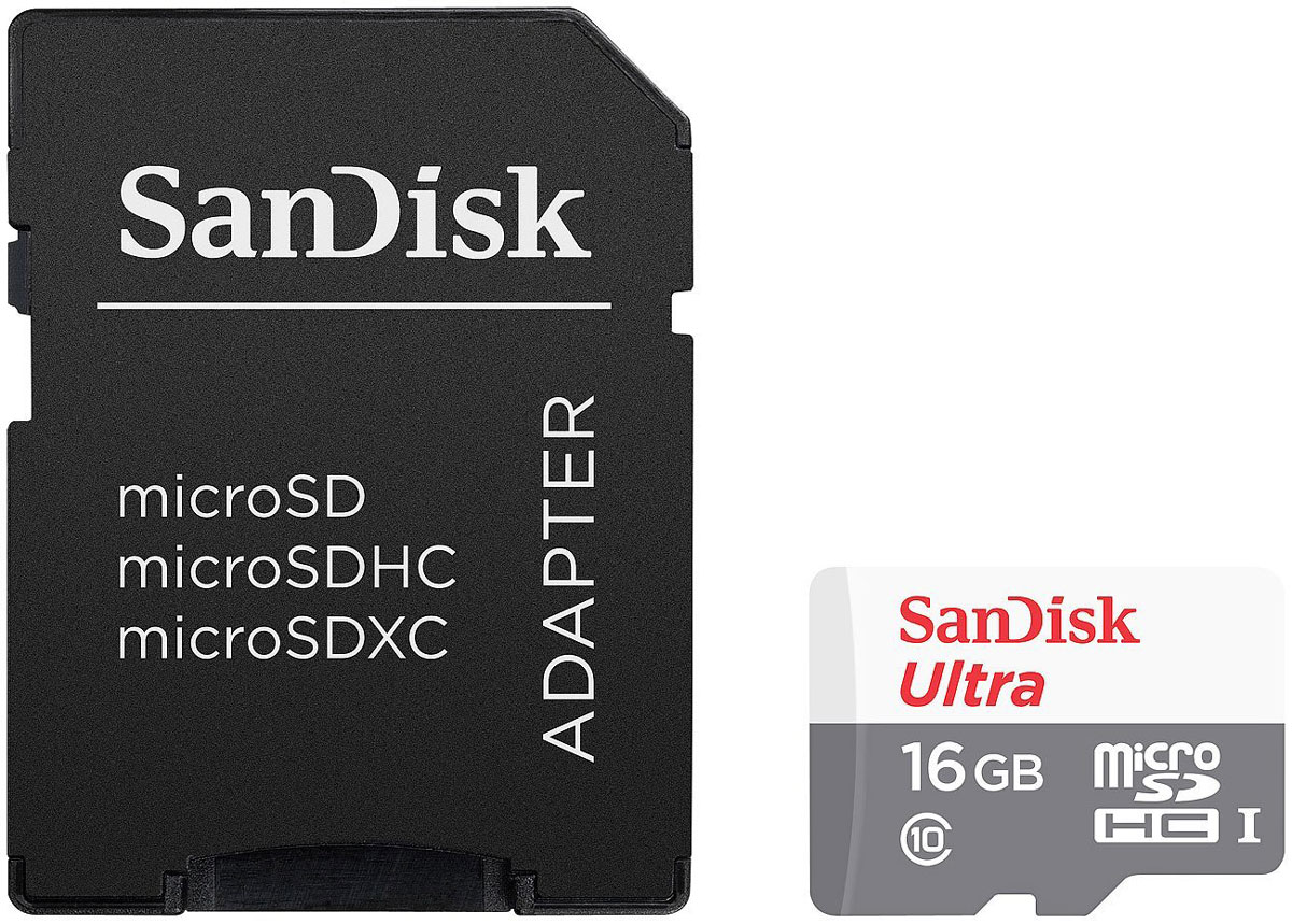 SanDisk Ultra microSDHC UHS-I 16GB карта памяти с адаптером (48 МБ/с)SDSQUNB-016G-GN3MA SanDisk Ultra microSDHC UHS-I 16GB карта памяти с адаптером (48 МБ/с)SDSQUNB-016G-GN3MAКарты памяти SanDisk Ultra microSDHC помогут раскрыть все возможности вашего фотоаппарата или видеокамеры. Универсальные карты памяти microSD идеально подходят для компактных фотоаппаратов базового и среднего уровня и поставляются в комплекте с адаптерами SD для устройств с разъемами для SD-карт, в том числе в фотоаппаратах, видеокамерах и ноутбуках. Экономьте время на переносе контента с карты на ПК за счет дополнительной скорости передачи данных и соответствия классу 10 с поддержкой записи видео в формате Full HD (1080p).Быстрая передача данных:Карта поддерживает скорость передачи данных до 48 МБ/с, что позволяет сэкономить время при чтении и копировании контента.Класс скорости 10 в режиме записи видео в формате Full HD:Этой карте памяти присвоен класс скорости 10 за качество записи видео, а это значит, что вы сможете снимать в формате Full HD без потери кадров.Надежная конструкция:Водонепроницаемые, ударопрочные, термостойкие и устойчивые к воздействию рентгеновских лучей карты памяти SanDisk Ultra microSDHC UHS-I надежно защитят ваши воспоминания от всех превратностей судьбы. Вы сможете смело пользоваться своим телефоном или планшетом во время снегопада, вести съемки у кромки бассейна или среди раскаленных песков пустыни. Карта памяти SanDisk уцелеет даже в случае отказа самого устройства.Адаптер SD в комплекте:Храните все свои файлы на смартфоне или планшете с помощью карт памяти SanDisk Ultra microSDHC UHS-I. Кроме того, в комплекте поставляется адаптер SD, который позволяет обмениваться файлами с устройствами, поддерживающими формат SD, например цифровыми камерами и компьютерами.
