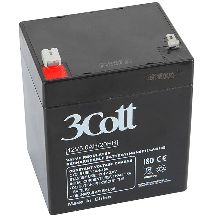 3Cott 12V5.0Ah аккумулятор для ИБП3Cott-12V5.0AH 3Cott 12V5.0Ah аккумулятор для ИБП3Cott-12V5.0AHАккумулятор для ИБП 3Cott 12V5.0Ah отличается компактностью и высокой надежностью, поэтому используется повсеместно: в источниках и системах как бесперебойного питания, так и систем охраны и пожарной безопасности и сигнализации, системы контролирующие доступ, IT и телекоммуникации.Аккумулятор изготовлен по передовой AGM технологии. Свинцово-кислотные серии батарей, в том числе и 3Cott 12V5.0Ah, позволяют непрерывно их использовать, без потребности в техническом обслуживании, сроком службы до 8 лет.Данная модель полностью герметична и жаропрочна. Загущенный непроливной электролит позволяет использование данных аккумуляторных батарей практически в любом положении.Аккумуляторы имеют предохранительный клапан, который выводит образованные внутри батареи, (в случае перезаряда) газы, за пределы корпуса, что предотвращает вздутие и выход АКБ из строя.