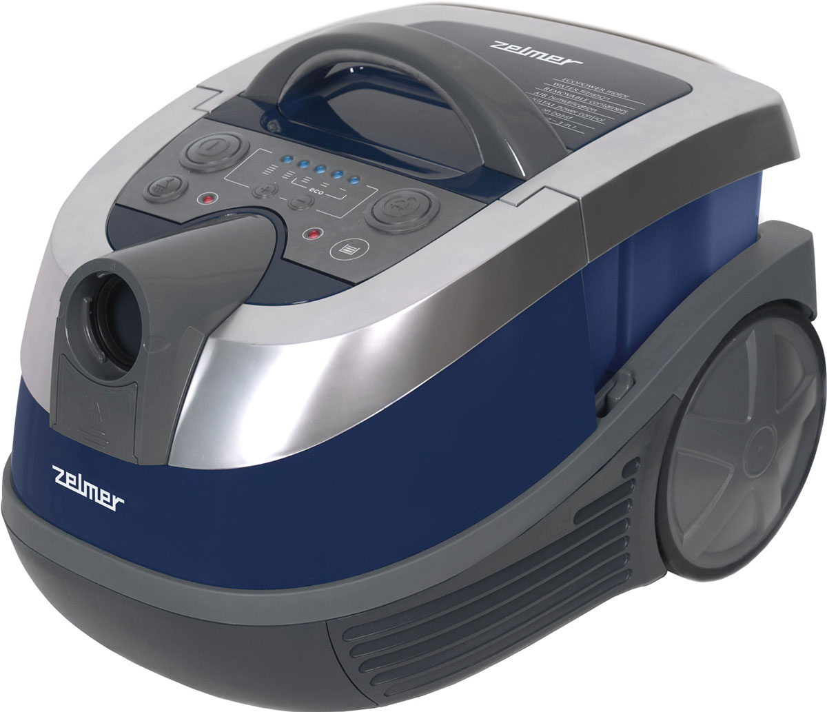 Zelmer ZVC 752SPRU, Dark Blue пылесосZVC 752SPRU Zelmer ZVC 752SPRU, Dark Blue пылесосZVC 752SPRUНастоящий многофункциональный пылесос Zelmer ZVC 752SPRU, позволяющий собирать пыль в мешок Safbag или же специальный контейнер с водой, а также собирать воду и мыть ковры или обивку диванов. O качестве выходного воздуха заботится двойная система фильтрации, использующая фильтрующие свойства воды и HEPA-фильтра, который можно легко промыть водой. Цифровая регулировка мощности, эластичный шланг Flexi, щетка с сепаратором мелких предметов, а также щетка для паркета с натуральным ворсом делают пылесос удобным в пользовании.Многофункциональный – сбор воды, влажная уборка ковров, уборка пыли в мешок или контейнер с водойМоющийся HEPA-фильтр H10 – эффективно улавливает частицы размером 0,3 микронаЩетка для паркета – для половых покрытий чувствительных к царапинам