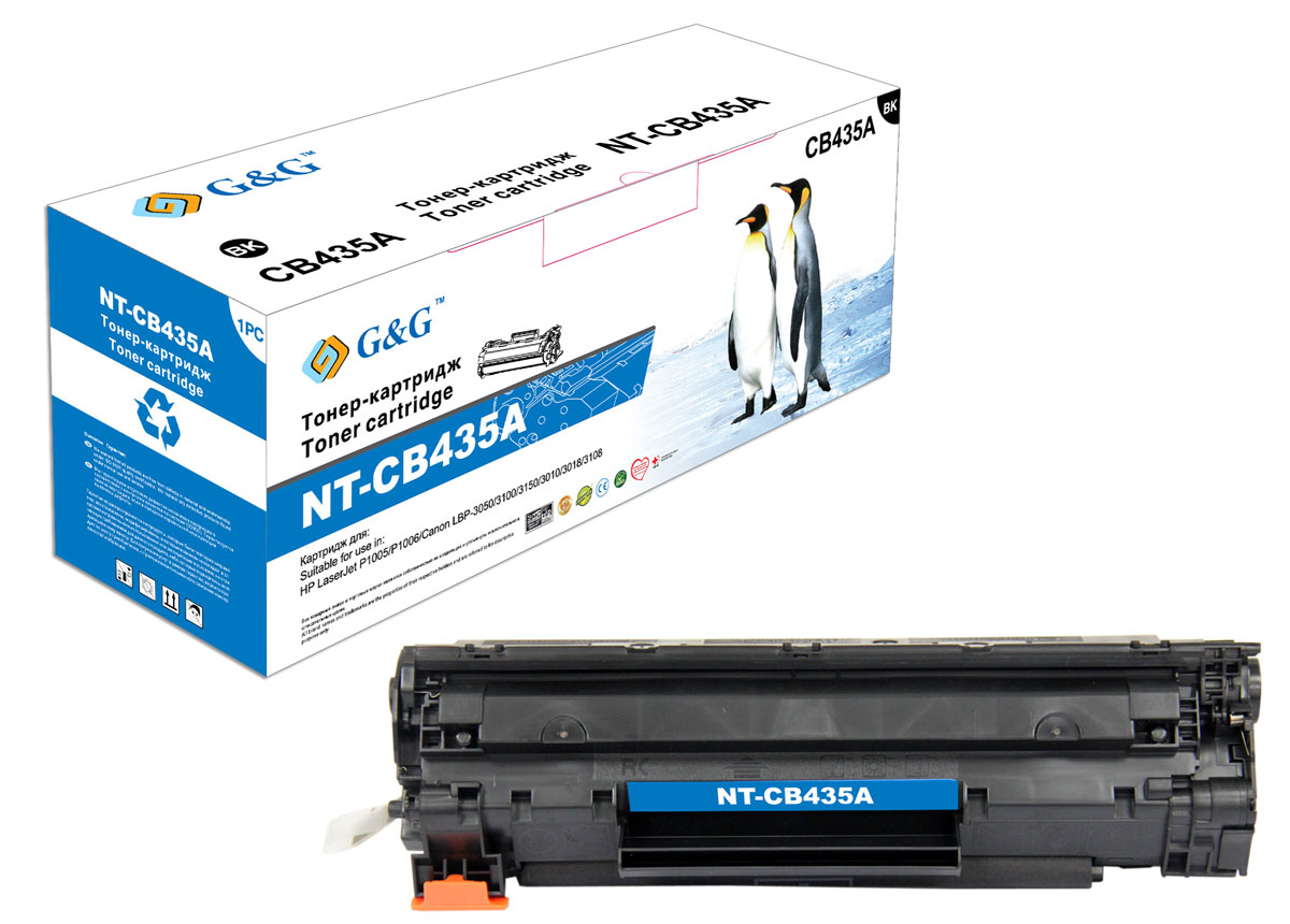 G&G NT-CB435A тонер-картридж для HP LaserJet P1005/1006/Canon LBP-3010/3100/3050/3150/3018NT-CB435A G&G NT-CB435A тонер-картридж для HP LaserJet P1005/1006/Canon LBP-3010/3100/3050/3150/3018NT-CB435AКартридж G&G NT-CB435A для лазерных принтеров HP LaserJet P1005/1006, Canon LBP-3010/3100/3050/3150/3018.Расходные материалы G&G для лазерной печати максимизируют характеристики принтера. Обеспечивают повышенную чёткость чёрного текста и плавность переходов оттенков серого цвета и полутонов, позволяют отображать мельчайшие детали изображения. Обеспечивают надежное качество печати.