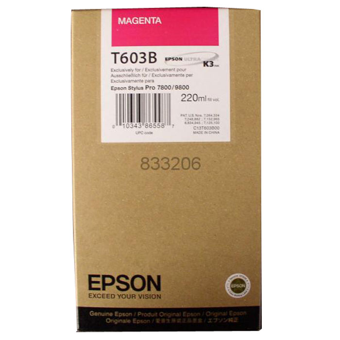 Epson T603B (C13T603B00), Magenta картридж для Stylus PRO 7800/9800C13T603B00 Epson T603B (C13T603B00), Magenta картридж для Stylus PRO 7800/9800C13T603B00Картридж Epson T603B для струйных принтеров Epson Stylus PRO 7800/9800.Расходные материалы Epson для печати максимизируют характеристики принтера. Обеспечивают повышенную четкость изображения и плавность переходов оттенков и полутонов, позволяют отображать мельчайшие детали изображения. Обеспечивают надежное качество печати.