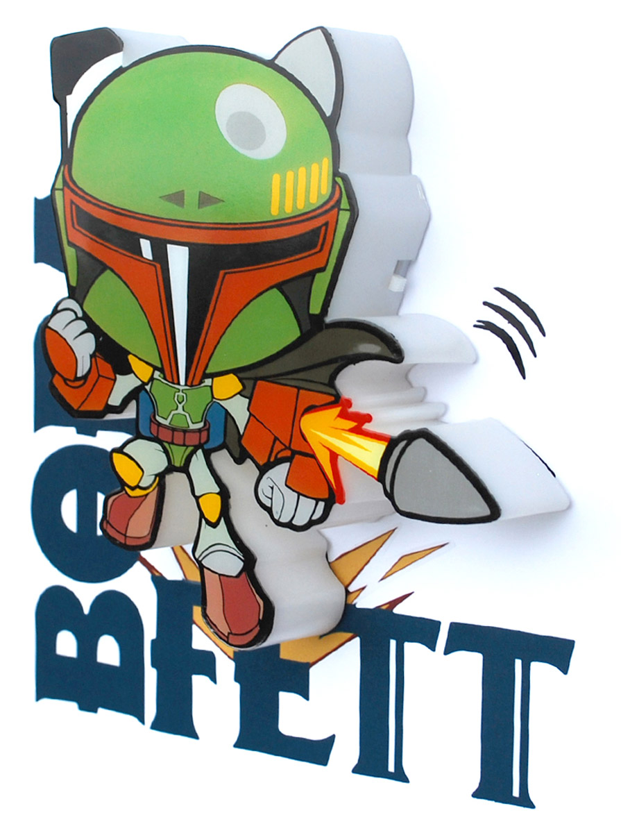 Star Wars Пробивной 3D мини-светильник Боба Фетт50010120 Star Wars Пробивной 3D мини-светильник Боба Фетт50010120Пробивной 3D мини-светильник Star Wars Боба Фетт обязательно понравится вашему ребенку.Особенности: Безопасный: без проводов, работает от батареек (2хААА, не входят в комплект);Не нагревается: всегда можно дотронуться до изделия;Реалистичный: 3D наклейка в комплекте;Фантастический: выглядит превосходно в любое время суток;Удобный: простая установка (автоматическое выключение через полчаса непрерывной работы).Товар предназначен для детей старше 3 лет. ВНИМАНИЕ! Содержит мелкие детали, использовать под непосредственным наблюдением взрослых.