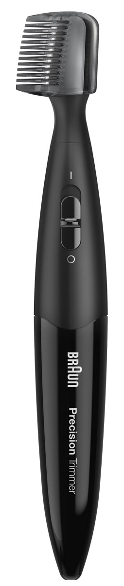 Braun PT 5010 триммер для точного стайлинга81519192 Braun PT 5010 триммер для точного стайлинга81519192Триммер Braun PT 5010 – удобный инструмент для точного и аккуратного стайлинга растительности на лице. Вы можете экспериментировать с созданием стильного образа, который идеально подойдет вам. С таким прибором можно легко моделировать форму бородки и усов, четко очерчивая линии. Он достаточно компактен, поэтому вы без проблем сможете взять его с собой в поездку, при необходимости. Эргономичная форма ручки позволяет легко маневрировать триммером в процессе работы, для достижения превосходных результатов.Он позволяет не только моделировать щетину, но и эффективно удаляет нежелательные волоски на лице, спине, шее, корректирует форму бровей. В комплекте к данной модели вы найдете два съемных пластиковых гребня для равномерного подравнивания волосков. Гребень с короткими зубцами подравнивает волоски до 5 мм, а с более длинными зубцами – до 8 мм. Триммер имеет одну скорость работы, включить его можно, сдвинув переключатель вверх.Ухаживать за PT5010 очень просто. Перед тем, как начать чистку, следует выключить прибор, снять бреющую головку, повернув ее на 90 градусов против часовой стрелки и немного приподняв. После этого вы можете промыть ее под струей теплой воды. Перед тем, как вернуть ее на место, необходимо полностью высушить ее. Хранить прибор следует надев на него защитный колпачок, который есть в комплекте. Если вы будете постоянно чистить триммер при помощи воды, не забывайте регулярно смазывать лезвия небольшим количеством машинного масла. Купить такой прибор – значит сделать уход за собой максимально комфортным.