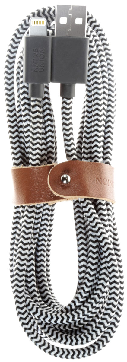 Native Union Belt Cable, Black White кабель Apple Lightning (3 м)BELT-L-ZEB-3 Native Union Belt Cable, Black White кабель Apple Lightning (3 м)BELT-L-ZEB-3Native Union Belt Cable - это уникальный аксессуар, который создан с целью подчеркнуть вашу индивидуальность. 3 метра - это очень практичный размер для дома: заряжайте и одновременно наслаждайтесь вашим смартфоном независимо от вашего положения! Стильное сочетание материалов: тканевый провод с зажимом из натуральной кожи для сматывания, благодаря чему износостойкий провод не спутывается, не перекручивается и не ломается. Native Union - это абсолютно новый взгляд на зарядные провода!