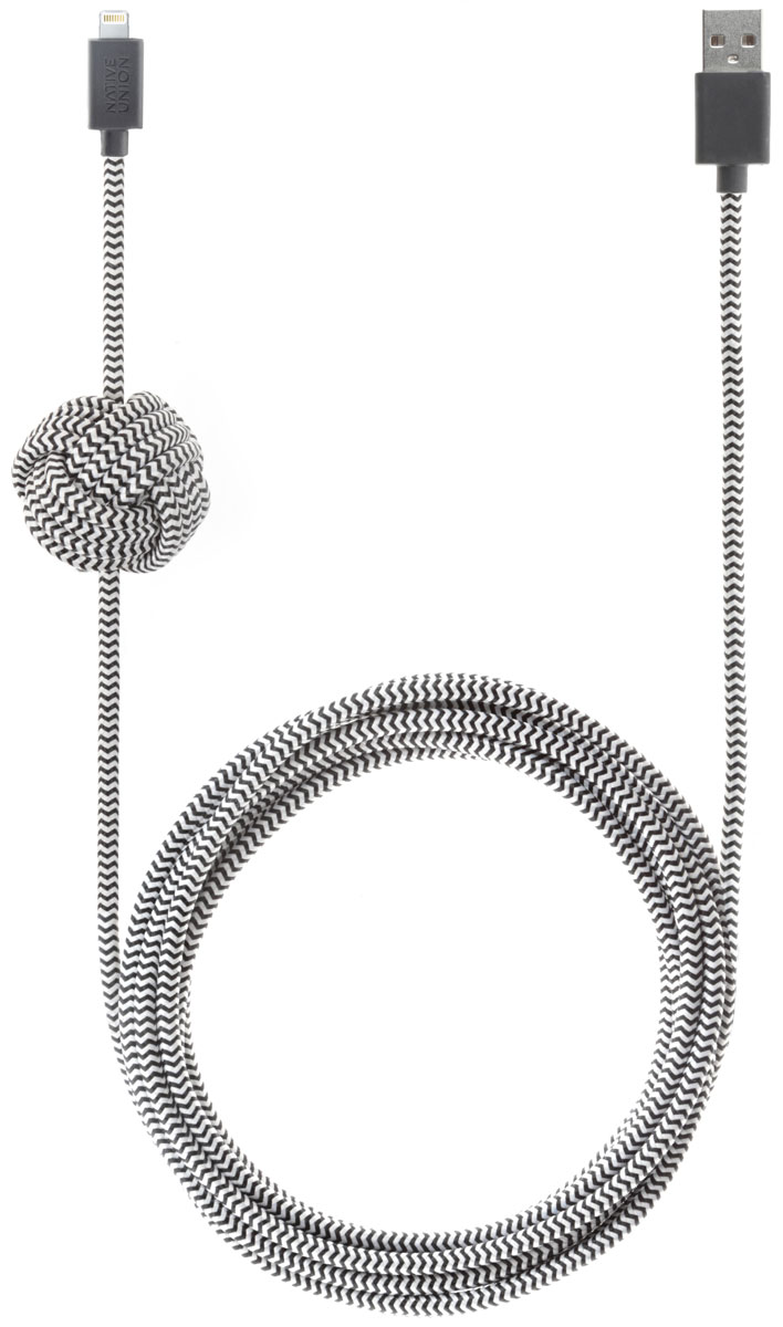 Native Union Night Cable, Black White кабель Apple Lightning с фиксатором (3 м)NCABLE-L-ZEB Native Union Night Cable, Black White кабель Apple Lightning с фиксатором (3 м)NCABLE-L-ZEBNative Union Night Cable - это уникальный аксессуар, который создан с целью подчеркнуть вашу индивидуальность. Кабель длиной 3 метра - это супер практичный размер для дома: заряжайте и одновременно наслаждайтесь вашим смартфоном независимо от вашего положения. Кроме того удобство использования добавляет фиксатор - кабель всегда на виду и в удобном для вас месте. Технические характеристики безупречны: сертификация Apple MFI, не спутывается, не перекручивается, не ломается. Сверх износостойкий, благодаря тканевой оплетки из нейлона. Native Union - это абсолютно новый взгляд на зарядные провода.