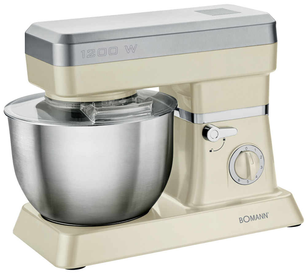 Bomann KM 398 CB, Cream миксер стационарныйKM 398 CB creme Bomann KM 398 CB, Cream миксер стационарныйKM 398 CB cremeСтационарный миксер Bomann KM 398 CB станет прекрасным помощником для любой хозяйки С ним вы сможете готовить невероятно вкусные и аппетитные блюда, при этом сократив время их приготовление. Основным назначением прибора является изготовление различных видов теста и кремов. Миксер качественно и быстро перемешивает различные ингредиенты, что дает возможность избежать комочков.Bomann KM 398 CB снабжен чашей из нержавеющей стали и механической системой управления. 6 скоростей замешивания + импульсный режим обеспечат наилучший результат.Объем чаши 6.3 ( макс. 3-3,5 кг теста)Литой алюминиевый крюк для тестаЛитая насадка для перемешиванияВенчик из нержавеющей сталиЗащитная крышка с отверстием для добавления продуктовПоворотный рукав на 35°Быстрозажимной патронЛегко разбирается для мытья и чисткиНескользящие ножки на присоскахПитание: 220-240 В, 50 Гц, 1200 Вт