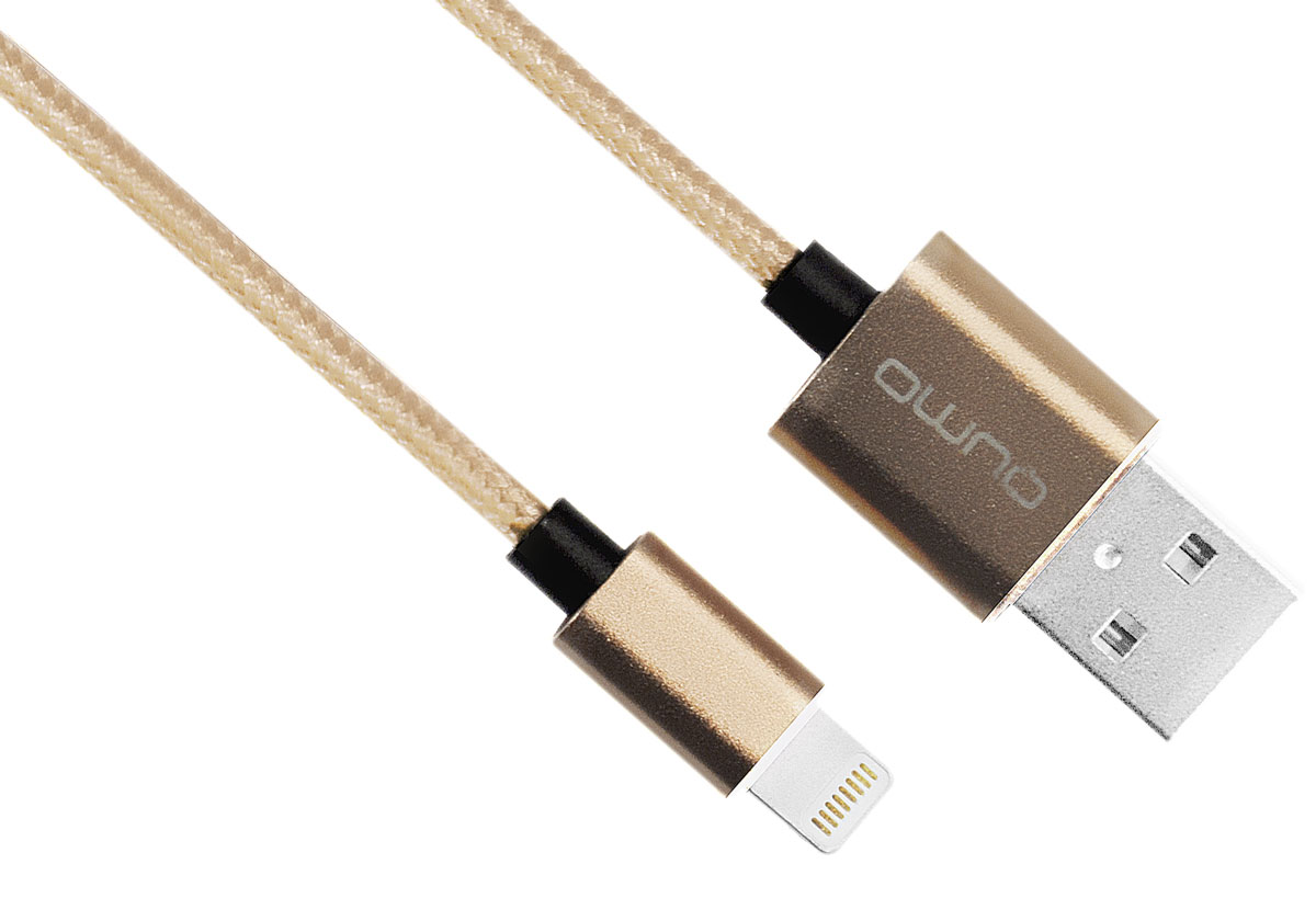 QUMO MFI кабель USB-Apple 8pin в оплетке, Gold (1 м)20719 QUMO MFI кабель USB-Apple 8pin в оплетке, Gold (1 м)20719Кабель QUMO полностью совместимый со всеми версиями iOS, лицензирован Apple, используется для быстрой и надежной подзарядки и передачи данных для iPod, iPhone, iPad.