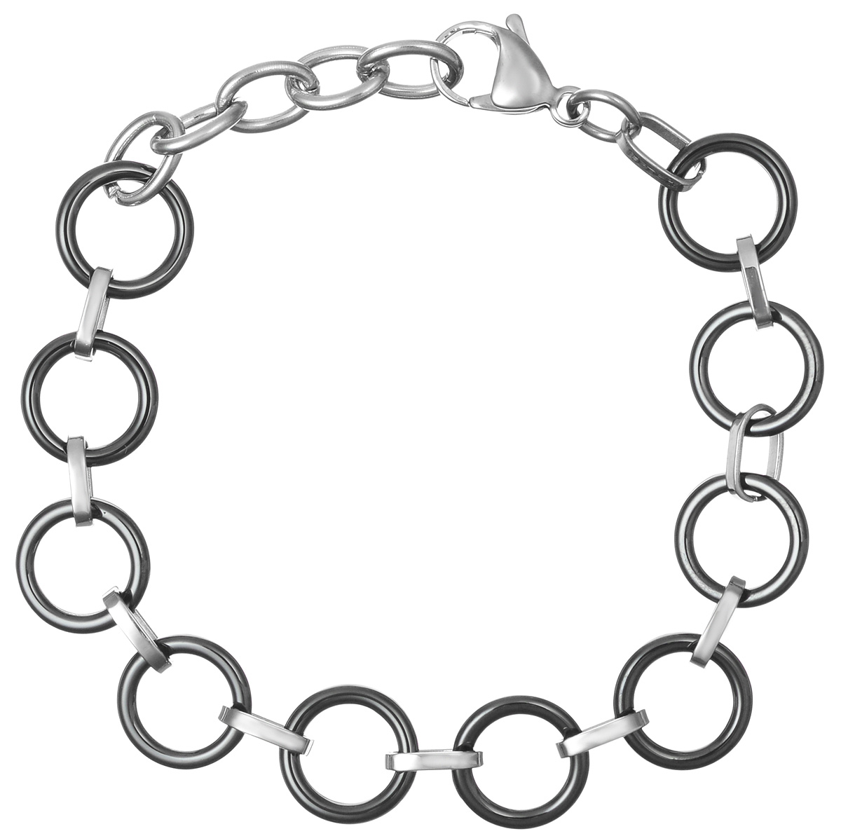 Браслет Art-Silver, цвет: серебряный, черный. КЧ4055-674Глидерный браслет Браслет Art-Silver, цвет: серебряный, черный. КЧ4055-674Глидерный браслетЛаконичный женский браслет Art-Silver выполнен из бижутерного сплава, стали и керамики. Модель выполнена в виде соединенных колец. Браслет застегивается при помощи застежки-карабина, благодаря которой браслет легко снимать и надевать. Необычный браслет блестяще подчеркнет ваш изысканный вкус и поможет внести разнообразие в привычный образ.