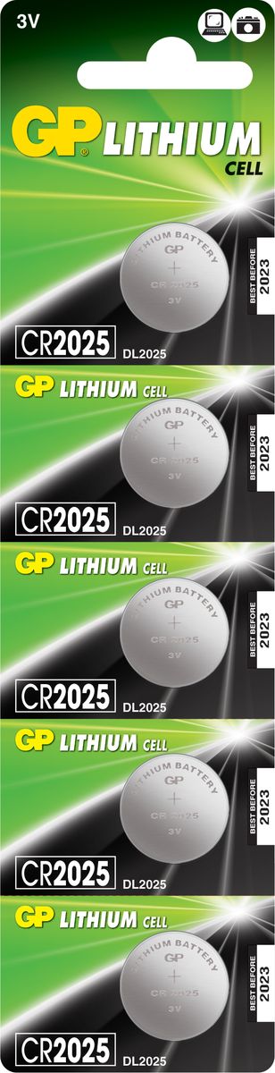 Батарейка литиевая GP Batteries, тип СR2025, 3В, 5 шт8604 Батарейка литиевая GP Batteries, тип СR2025, 3В, 5 шт8604Набор GP Batteries, состоящий из пяти батареек типа СR2025, показывает великолепный результат в профессиональных медицинских приборах, а также в устройствах с высоким потреблением энергии. Особенности: - на 40% легче обычных батареек;- демонстрирует превосходный результат при экстремальных погодных условиях (от -40°C до 60°C);- встроенная система защиты.