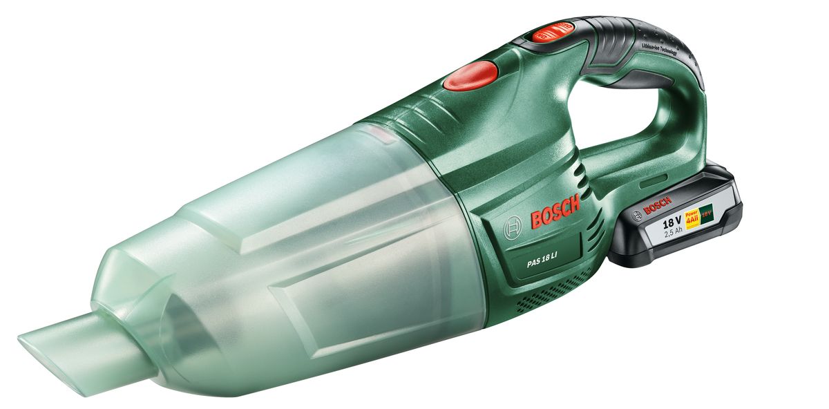 Аккумуляторный пылесос Bosch PAS 18 LI Set. 06033B900206033B9001 Аккумуляторный пылесос Bosch PAS 18 LI Set. 06033B900206033B9001Bosch PAS 18 Li - универсальный аккумуляторный ручной пылесос с высокой мощностью всасывания.Мобильность, легкость и эффективность — это все доступно с мощным аккумулятором 18 В и высокой производительностью всасывания.Постоянная готовность к работе обеспечивается благодаря литий-ионной технологии оригинальных аккумуляторов.Для данного прибора имеется широкий набор принадлежностей (насадки, трубки) для различного применения. С их помощью вы можете комфортно осуществлять очистку полов, мягкой мебели и удаление пыли в труднодоступных местах.Bosch PAS 18 Li оснащен легко очищаемым пылесборником и высокоэффективным фильтром. Удобство использования также обеспечивается благодаря компактному исполнению и рукоятке с мягкой накладкой.Комплектация:1 Аккумуляторный блок (2.5 А*ч)Насадка для полаЩеточная насадкаБлок фильтраЩелевая насадкаУдлинительная трубка1-часовое зарядное устройство.
