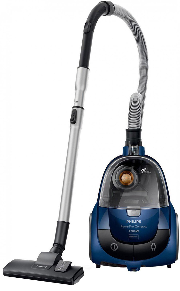 Philips FC8471/01 PowerPro Compact безмешковый компактный пылесосFC8471/01 Philips FC8471/01 PowerPro Compact безмешковый компактный пылесосFC8471/01Пылесос Philips FC 8471/01 PowerPro Compact обладает технологией PowerCyclone 4, обеспечивающей идеальную чистоту и эффективное очищение воздуха. Даже самые мелкие частички пыли задерживаются в циклонической камере, а HEPA-фильтр удерживает те, что все же просочились, и к тому же борется с аллергенами. Также есть фильтр защиты двигателя, который при необходимости можно мыть. Philips FC 8471/01 PowerPro Compact оснащен удобным контейнером улучшенной конструкции: пыль и грязь в нем скапливаются с одной стороны, благодаря чему его можно очень легко и быстро опорожнить. Пылесос Philips обладает высокой мощностью - 330 Вт. В комплект входят три насадки - универсальная, маленькая и щелевая. Шестиметровый шнур позволяет убрать большую площадь, не теряя времени на переключение из одной розетки в другую - радиус действия пылесоса составляет целых 9 метров. Специальная удлиненная ручка упрощает процесс уборки в труднодоступных местах.