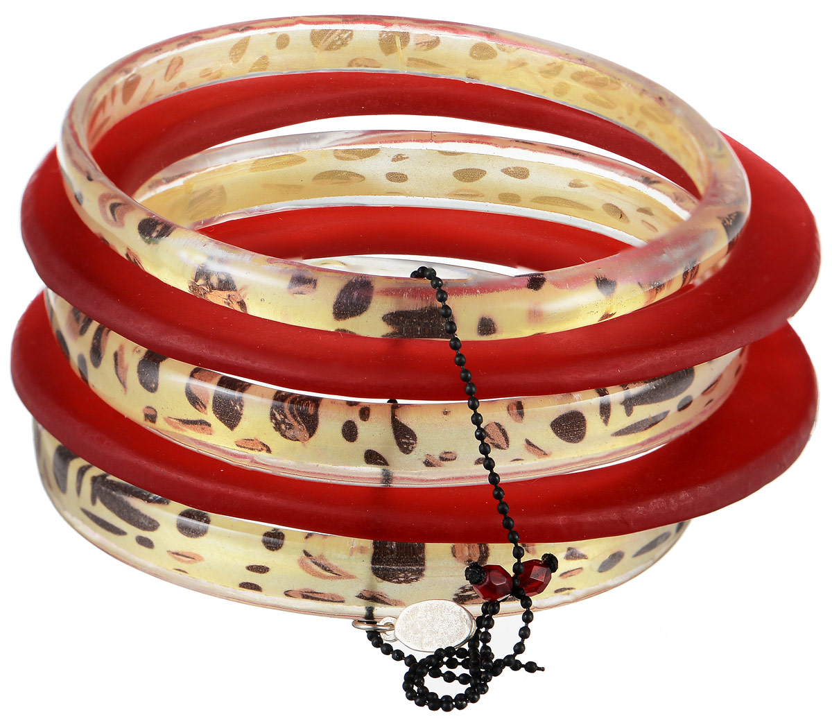 Браслет Lalo Treasures Precious Moments, цвет: красный, золотистый. B2447-339864|Серьги с подвесками Браслет Lalo Treasures Precious Moments, цвет: красный, золотистый. B2447-339864|Серьги с подвескамиЯркое комбинированное украшение Lalo Treasures Precious Moments включает пять браслетов, выполненных из ювелирной смолы с глянцевой и матовой поверхностью. Изделия оформлены анималистическим принтом.Стильный браслет поможет дополнить любой образ и привнести в него завершающий яркий штрих.