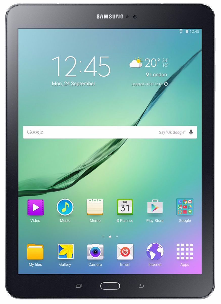 Samsung Galaxy Tab S2 9.7 SM-T819, BlackSM-T819NZKESER Samsung Galaxy Tab S2 9.7 SM-T819, BlackSM-T819NZKESERПланшет Samsung Galaxy Tab S2 выполнен из цельно металлического корпуса с толщиной всего 5.6 миллиметров и по праву является самым тонким планшетом в мире. При весе всего 389 грамм и диагональю 9.7 дюймов является еще и самым лёгким в своём сегменте. Стоит отметить и форм-фактор дисплея, с соотношение сторон 4:3, с таким дисплеем гораздо комфортнее пользоваться социальными сетями и интернет браузером или просто читать книгу.Планшет Samsung Galaxy Tab S2 обладает потрясающим Super AMOLED дисплеем с разрешением 2048x1536 пикселей. Два четырёхъядерных процессора с частотой 1,4 ГГц и 1,8 ГГц Qualcomm Snapdragon 652 MSM8976. Основная камера, делает отличные фото даже при слабом освещении, благодаря 8 мегапикселям и светосилы 1.9, а фронтальная, 2.1 мегапикселя для скайпа и селфи. Для зашиты персональных данных воспользуйтесь инновационным сканером отпечатка пальцев. Или блокируйте планшет по отпечатку. Чтобы разблокировать, просто прикоснитесь с кнопке Home.Планшет Samsung Galaxy Tab S2 работает под самой инновационной мобильной операционной системой Android 5.0, Lollipop, которая обеспечивает работу сразу в нескольких приложениях на одном экране. Для работы с офисными документами на планшете уже установлен пакет Microsoft Office, который работает со всеми стандартными документами. Для более длительной работы вы можете использовать режим максимально энергосбережения и продлить работу планшета в несколько раз. Планшет имеет режим специально предназначенный для детей, в котором вы можете ограничь доступ к файлам и приложениям, а так же ограничить время работы.Планшет сертифицирован EAC и имеет русифицированный интерфейс, меню и Руководство пользователя.