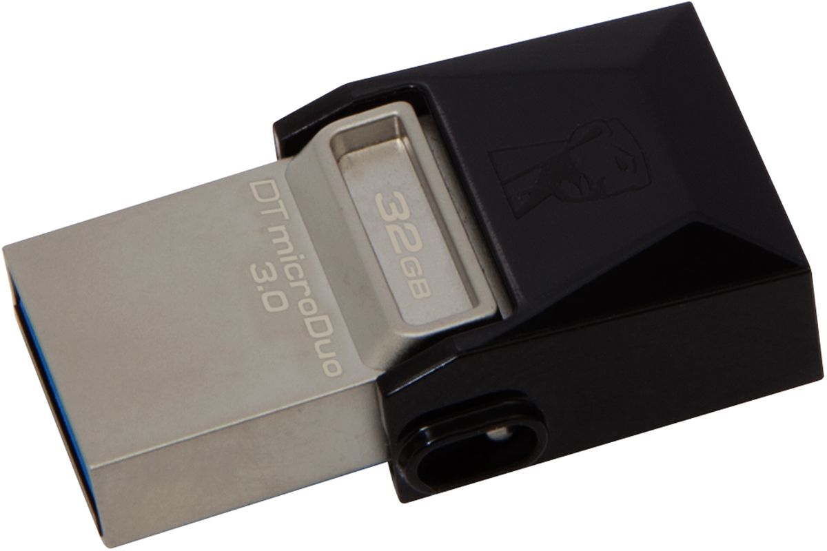 Kingston DataTraveler microDuo 3.0 32GB USB-накопительDTDUO3/32GB Kingston DataTraveler microDuo 3.0 32GB USB-накопительDTDUO3/32GBНакопители Kingston DataTraveler microDuo 3.0имеют компактный форм-фактор и предоставляют дополнительную память для планшетов и смартфонов, поддерживающих функцию USB OTG (On-The-Go). Стандарт USB OTG позволяет напрямую подключать мобильные устройства к поддерживаемым USB-устройствам. Накопители емкостью до 64 ГБ позволяют использовать разъемы microUSB, часто применяемые для зарядки устройств, в качестве портов расширения памяти. DTDUO идеально подходит для хранения больших файлов в путешествиях, обеспечивая функцию plug-and-play в планшетах и смартфонах без разъемов microSD; при этом цена на гигабайт у накопителя ниже, чем у дополнительных встроенных накопителей для мобильных устройств.В смартфонах и планшетах с возможностью записи HD-видео и съемки качественных фотографий свободное место заканчивается очень быстро. Накопители DTDUO позволяют перемещать файлы, фотографии, видео и другие данные для выгрузки или резервного копирования, не подключая устройство к ПК. Передача больших файлов с одного мобильного устройства на другое удобнее, чем при помощи облачных сервисов, к тому же не требуется кабель для переноса данных между устройством и ПК.Накопители Kingston DataTraveler microDuo 3.0 имеют формат USB 3.0. Они компактные, легкие и позволяют брать их куда угодно, а изящная конструкция накопителей подойдет для любого мобильного устройства. Поворотный колпачок защищает разъем microUSB от повреждений. Накопители серииимеют пятилетнюю гарантию, бесплатную техническую поддержку и отличаются легендарной надежностью, характерной для всей продукции Kingston.Поддержка ОС: Windows 8, Windows 7, Windows Vista, Windows XP, Windows 2000, Linux, Mac OS X, Android (4.0 и выше)
