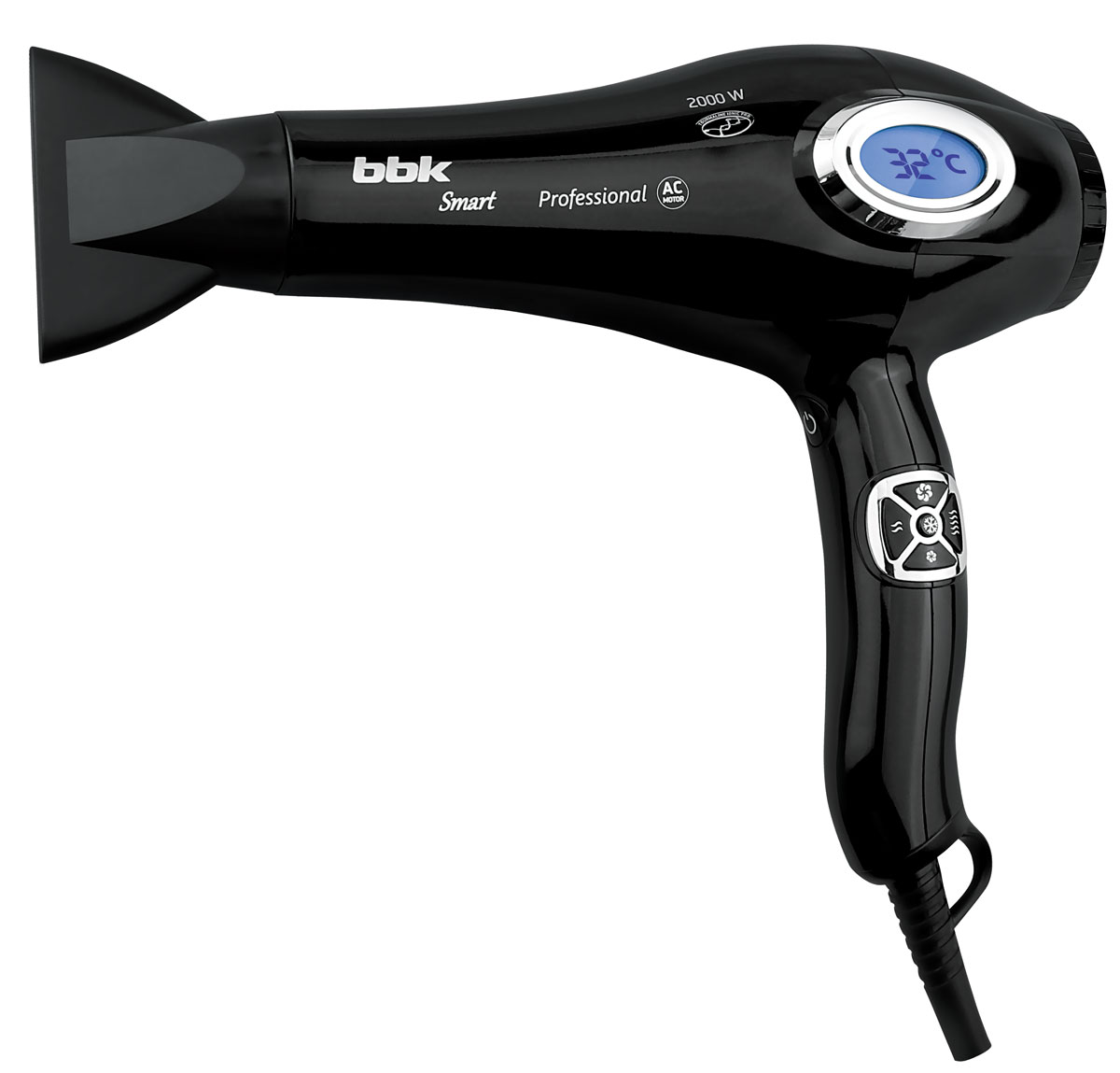 BBK BHD5220i, Black фенBHD5220i черный BBK BHD5220i, Black фенBHD5220i черныйУльтрасовременный фен BBK BHD5220i, обладающий профессиональным долговечным мотором AC и мощностью 2000 Вт, наделен богатым функционалом. Предусмотрены 5 уровней температуры и 5 скоростей воздушного потока, что позволяет идеально настроить работу фена в самых разнообразных случаях. Режим холодного воздуха поможет завершить укладку. Во время сушки особая дополнительная термозащита Perfect Protect сохраняет волосы здоровыми и красивыми, усиленная функция ионизации Active Ion активно защищает от статики. Сочетание турмалина и ионизации усиливает эффект насыщения ионами выдуваемого воздуха, сокращая процесс сушки в 2 раза. Специальное керамическое покрытие помогает равномерному нагреву воздуха – волосы больше не страдают от перепадов температур, отношение к ним стало максимально бережным.На LCD-дисплее отображается информация о выбранных параметрах работы. Съемная решетка воздухозаборника позволяет с легкостью очистить фен. В комплект входит удобная сумка-чехол для бережного хранения и транспортировки изделия.