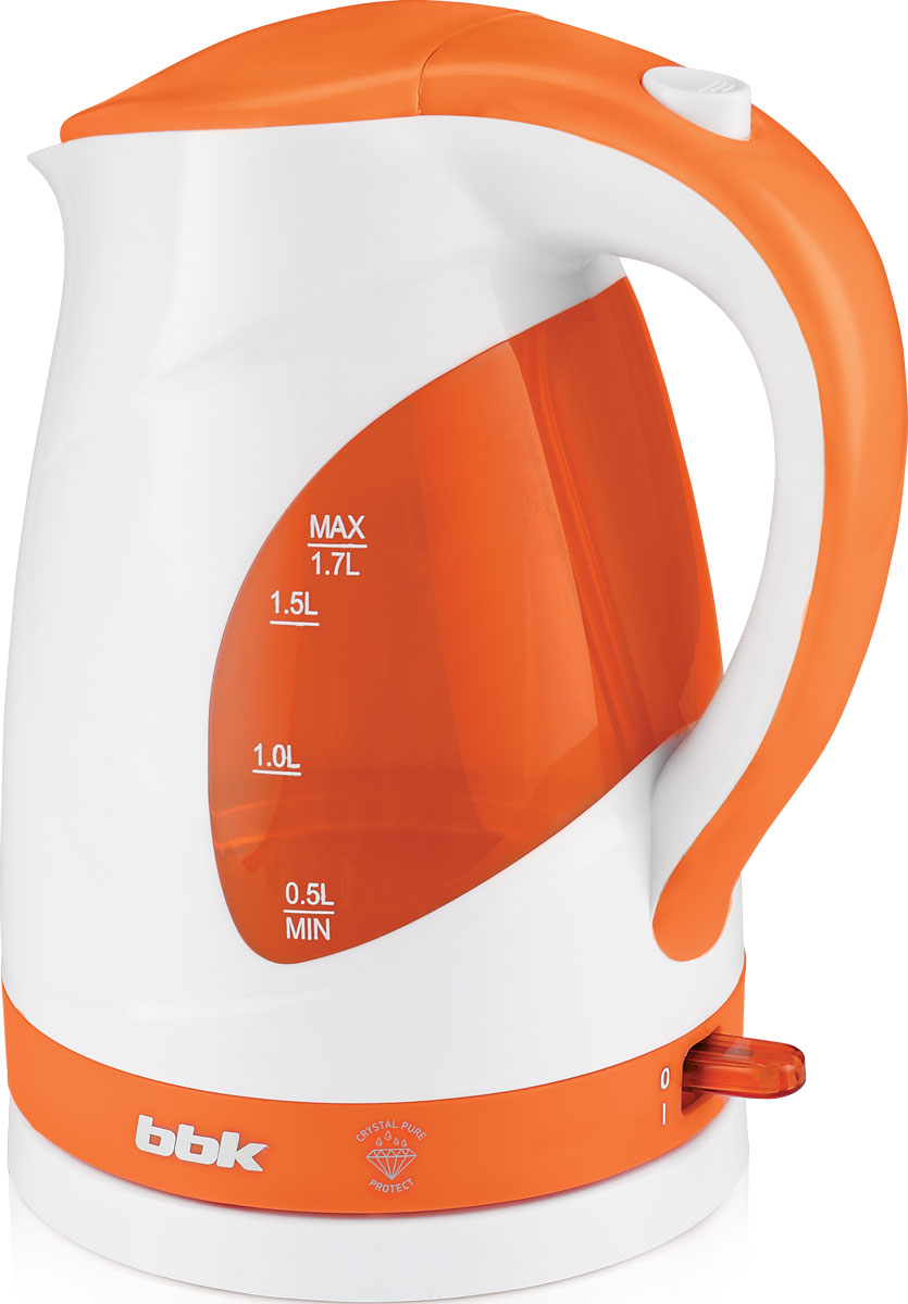 BBK EK1700P, White Orange электрический чайникEK1700P бел/ор BBK EK1700P, White Orange электрический чайникEK1700P бел/орСовременный электрический чайник BBK EK1700P из термостойкого экологически чистого пластика, сочетающий в себе многофункциональность и дизайн, станет украшением вашейкухни. Чайник оснащен технологией Crystal Pure Protect - это улучшенная защита от накипи и усовершенствованная очистка воды, а также многоуровневой защитой. Прибор установлен на удобную подставку с возможностью поворота на 360 градусов и с отделением для хранения шнура. Помимо этого отличительной особенностью является удобный носик для наливания и шкала уровня воды. Съемный фильтр от накипи и скрытый нагревательный элемент гарантированно обеспечат надежность, долговечность и максимально комфортное ежедневное использование.