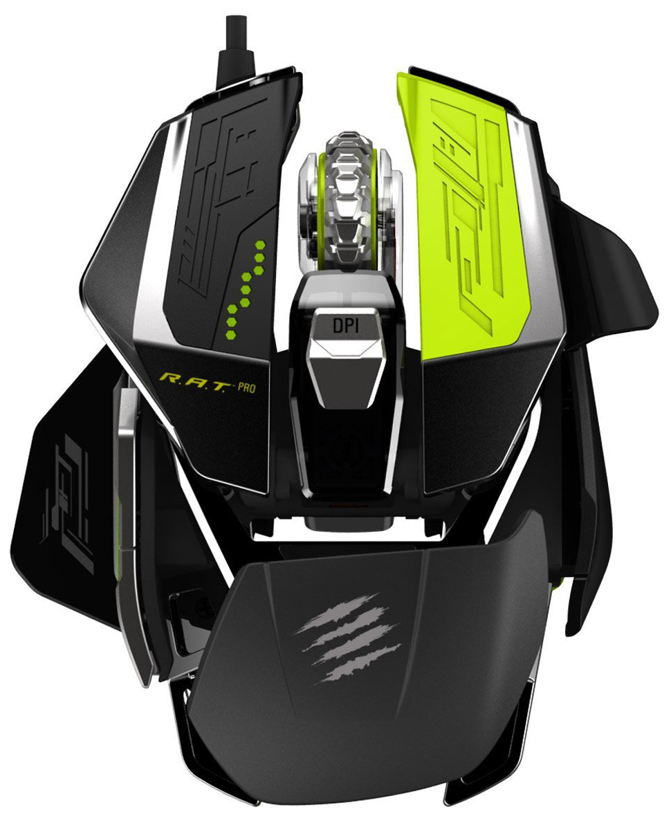 Mad Catz R.A.T. PRO X игровая оптическая мышь (Pixart PMW 3310)PCAmc40 Mad Catz R.A.T. PRO X игровая оптическая мышь (Pixart PMW 3310)PCAmc40Mad CatzR.A.T. PRO X - это новое поколение высокопроизводительных игровых мышей. Легко заменяемые компоненты R.A.T. PRO X и огромное количество пользовательских настроек позволят вам всегда быть впереди соперников и вы больше не променяете эту мышь ни на какую другую.Теперь ваша мышь будет эволюционировать вместе с развитием технологий. R.A.T. PRO X дает возможность выбора между оптическими и лазерными сенсорами со встроенной памятью, хранящей до 9 профилей. А когда выйдет новый, более совершенный сенсор - вы сможете легко усовершенствовать свою мышь, поставив новый съемный модуль. Корпус мыши изготовлен из магниевого сплава - он и маневренный и невероятно прочный. Кроме того, вы можете изменить или настроить под себя почти все, к чему прикасается рука. Mad Catz не просто изменили дизайн колеса прокрутки - Mad Catz создали полностью новую систему. В обычных колесах прокрутки используется механика, но R.A.T. PRO X использует революционную оптическую систему. Это позволяет точно откалибровать усилие, скорость и даже поменять само колесо.Главные особенности этой новой системы - эргономика и быстрое время отклика. Mad Catz также добавили набор из трех сменных колесиков прокрутки разных размеров и из разных материалов. Вы можете вручную настроить усилие, необходимое для вращения колеса прокрутки - от свободного хода до хода с большим сопротивлением. И, так как блок, на котором он располагается, имеет автономную конструкцию и может двигаться независимо от основной части корпуса - вы сможете легко поменять сменные колесики, выбрав наиболее подходящее вашему стилю игры.Смена и калибровка колеса прокрутки - уже изобретения на грани фантастики, но инновации на этом не заканчиваются. Еще одно выдающееся достижение - не имеющее аналогов в мире! - можно описать в двух словах: аналоговый стрейф. Поскольку весь механизм колеса прокрутки и лазерный сенсор - единое целое, то колесо может двигаться независимо от остальной части мыши! Это не просто щелчок при нажатии влево или вправо - это намного лучше! Ведь колесо эмулирует джойстик контроллера.Колесо может отклоняться из стороны в сторону, предоставляя дополнительную, полноценную аналоговую ось. Она дает возможность выглядывать из-за укрытия, или даже проводить круговой стрейф. Также в космических симуляторах, в которых используются дополнительные оси вращения, вы можете управлять кораблем с идеальной аналоговой точностью. Этот метод управления - прорыв в мире игровых технологий, который дает вам явное преимущество над соперниками. Только на R.A.T. PRO X.Индивидуальная регулировка под ладонь - обязательный принцип мышей R.A.T. Именно это отличает игровые мыши от моря других. Почти каждая из мышей R.A.T. позволяет отрегулировать положение ладони по вертикали и по горизонтали. В R.A.T. PRO X вы можете повернуть упор для ладони вдоль главной оси на угол до 15°.Итак, упор для ладони вращается. Но это не единственное преимущество нового эргономичного дизайна. Сменные упоры для мизинца и большого пальца не только помогают бороться с усталостью - они позволяют сделать мышь чем-то вроде естественного продолжения вашей руки. В комплекте идут три разных упора для ладони, два упора для большого пальца и три упора для мизинца. Также вы сможете поменять положение руки во время длительных игровых сессий.Полная пользовательская настройка - ключевой принцип, а технология Pro Slide Technology (PST) - его последний штрих. С помощью PST вы сможете настроить оптимальную скорость скольжения мыши по коврику. И не просто скорость - данная технология позволяет мыши адаптироваться к той поверхности, на которой она находится. Разумеется, эта технология подразумевает, что вы используете специальный коврик G.L.I.D.E.TE от Mad Catz.Вы можете использовать керамические или тефлоновые ножки - всё зависит от того, как вы хотите изменить стиль движения мыши и управления. Все ради оптимальной точности на любой поверхности по вашему выбору.R.A.T. PRO X - сверхточная, до мелочей проработанная мышь. Только посмотрите на её фантастический дизайн, пользовательские профили и производительность на грани фантастики. Mad Catz подобрали лучшие материалы для каждой детали - специально чтобы повысить скорость и долговечность.Mad Catz улучшили маневренность, создав корпус из сплавов магния, который легче и прочнее, чем когда бы то ни было раньше. Титановые винты и упор для пальца из углеродного волокна придают мыши дополнительную прочность. Теперь вы можете молниеносно менять направление - и не бояться, что мышь не выдержит. В жарких турнирах рука может соскользнуть с мыши, и это крохотное движение может стоить вам матча. Благодаря супергидрофобному покрытию ваша рука остаётся сухой даже в пылу сражения. Основные кнопки также сделаны из магниевого сплава. Что обеспечивает более точный отклик. Быстрая, прочная, удобная и индивидуально настраиваемая мышь , R.A.T. PRO X - ваш помощник на пути к совершенной игре.