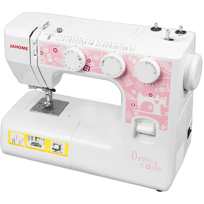 Janome Dresscode швейная машинаDresscode Janome Dresscode швейная машинаDresscodeJanome Dresscode - швейная машина для шитья и ремонта одежды. Она оборудована надежным вертикальным качающимся челноком, применяемым в бытовых швейных машинах уже многие десятилетия.Данная модель выполняет необходимый набор основных строчек. Среди них шитье зигзагом, которое широко используется для обметки, аппликации и пришивания пуговиц; трижды усиленный стежок, который рекомендуется для шитья эластичных тканей или трикотажа, и где нужна крепость и прочность шва; декоративная; эластичная и другие. Установить желаемую строчку можно с помощью поворота колеса, расположенного на корпусе машинки.Благодаря встроенной подсветке рабочей области можно комфортно работать даже в условиях слабой освещенности.