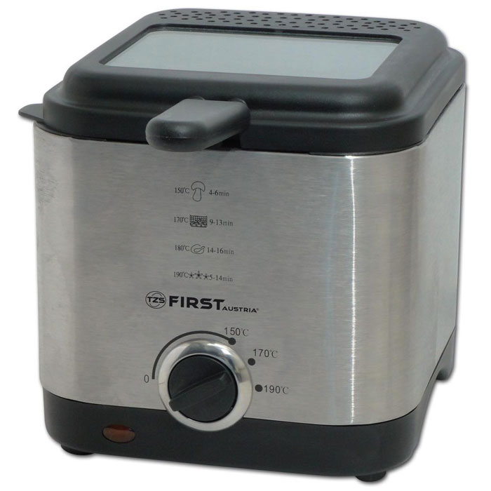 First FA-5058-1, Grey фритюрницаFA-5058-1Grey First FA-5058-1, Grey фритюрницаFA-5058-1GreyФритюрница First FA-5058-1объемом 1,5 литра очень удобна и проста в эксплуатации, а благодаря своим компактным размерам не возникнет проблем с её размещением и хранением. С помощью данной модели можно приготовить блюда для всей семьи за небольшой промежуток времени: пончики, рыбные палочки, куриные ножки, креветки, картофель-фри и многое другое. Ненагревающийся корпус изготовлен из нержавеющей стали. Чаша с антипригарным покрытием упрощает уход за прибором.Встроенный металлический фильтр против запахов является наиболее экономичным вариантом, так как не требует замены. Контрольная лампочка-индикатор нагрева поможет легко определить подходящее время для загрузки продуктов. Большое смотровое окошко позволяет следить за степенью готовности блюда.
