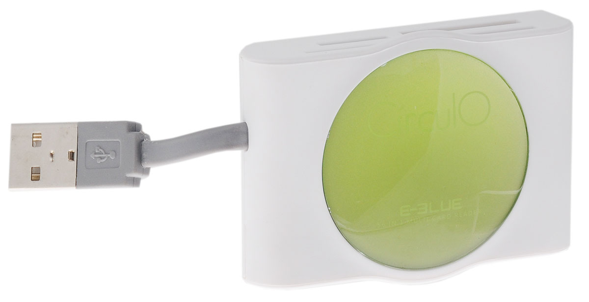 E-Blue ERD053 Circulo, White картридерERD053WH E-Blue ERD053 Circulo, White картридерERD053WHКартиридер E-Blue ERD053 Circulo предназначен для чтения всех типов карт памяти. Это устройство нового поколения, идеально совместимый с любым ПК и ноутбуком, а также с различными операционными системами, включая Mac, Windows, Linux. E-Blue ERD053 Circulo оснащен гибким USB-коннектором и шестью слотами для 56 видов карт памяти:SDMulti Media Card Mini SDRS MMC Memory Stick Memory Stick Pro SDHCTransFlashUltra DMA Mode CFMemory Stick Pro-HGM2 и другие Скорость передачи данных через USB 2.0 достигает 480 Мб/с, что в 40 раз быстрее USB 1.1. Кроме того, в комплектацию входит специальный мини-диск для синхронизации данных с SIM-карты.