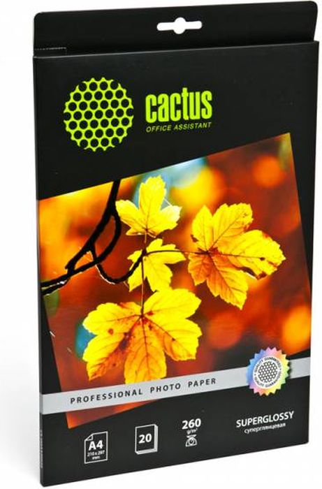 Cactus Prof CS-HGA426020 A4/260г/м2 глянцевая фотобумага для струйной печати (20 листов)CS-HGA426020 Cactus Prof CS-HGA426020 A4/260г/м2 глянцевая фотобумага для струйной печати (20 листов)CS-HGA426020Суперглянцевая фотобумага Cactus Prof CS-HGA426020 для струйной печати.Превратите ваши фотографии в произведения искусства и сохраните их в первозданном виде на многие годы. Фотобумага серии Cactus Professional незаменима для печати цифровых фотографий с максимальным разрешением. Высококлассное покрытие и современная полимерная основа фотобумаги Cactus Professional гарантируют максимально точную цветопередачу.Совместима со струйными принтерами Hewlett Packard, Canon, Epson и другими марками. Рекомендуется для профессионального использования в фотостудиях, дизайнерских и художественных бюро.
