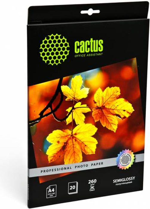 Cactus Prof CS-SGA426020 A4/260г/м2 полуглянцевая фотобумага для струйной печати (20 листов)CS-SGA426020 Cactus Prof CS-SGA426020 A4/260г/м2 полуглянцевая фотобумага для струйной печати (20 листов)CS-SGA426020Полуглянцевая фотобумага Cactus Prof CS-SGA426020 для струйной печати.Превратите ваши фотографии в произведения искусства и сохраните их в первозданном виде на многие годы. Фотобумага серии Cactus Professional незаменима для печати цифровых фотографий с максимальным разрешением. Высококлассное покрытие и современная полимерная основа фотобумаги Cactus Professional гарантируют максимально точную цветопередачу.Совместима со струйными принтерами Hewlett Packard, Canon, Epson и другими марками. Рекомендуется для профессионального использования в фотостудиях, дизайнерских и художественных бюро.