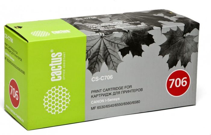 Cactus CS-C706, Black тонер-картридж для Canon MF6530/6540/6550/6580CS-C706 Cactus CS-C706, Black тонер-картридж для Canon MF6530/6540/6550/6580CS-C706Тонер-картридж Cactus CS-C706 для лазерных принтеров Canon MF6530/6540/6550/6580.Расходные материалы Cactus для лазерной печати максимизируют характеристики принтера. Обеспечивают повышенную чёткость чёрного текста и плавность переходов оттенков серого цвета и полутонов, позволяют отображать мельчайшие детали изображения. Гарантируют надежное качество печати.