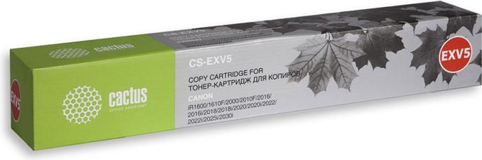 Cactus CS-EXV5, Black тонер-картридж для Canon IR 1600/1605/1610/1630/1670/2000/2010CS-EXV5 Cactus CS-EXV5, Black тонер-картридж для Canon IR 1600/1605/1610/1630/1670/2000/2010CS-EXV5Тонер-картридж Cactus CS-EXV5 для лазерных принтеров Canon IR 1600/1605/1610/1630/1670/2000/2010.Расходные материалы Cactus для лазерной печати максимизируют характеристики принтера. Обеспечивают повышенную чёткость чёрного текста и плавность переходов оттенков серого цвета и полутонов, позволяют отображать мельчайшие детали изображения. Гарантируют надежное качество печати.