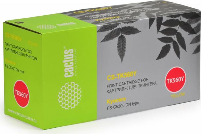 Cactus CS-TK560Y, Yellow тонер-картридж для Kyocera FS-C5300DNCS-TK560Y Cactus CS-TK560Y, Yellow тонер-картридж для Kyocera FS-C5300DNCS-TK560YТонер-картридж Cactus CS-TK560Y для лазерных принтеров Kyocera FS-C5300DN.Расходные материалы Cactus для лазерной печати максимизируют характеристики принтера. Обеспечивают повышенную чёткость чёрного текста и плавность переходов оттенков серого цвета и полутонов, позволяют отображать мельчайшие детали изображения. Гарантируют надежное качество печати.