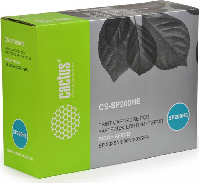 Cactus CS-SP200HE, Black тонер-картридж для Ricoh SP 202SN/200N/203SFNCS-SP200HE Cactus CS-SP200HE, Black тонер-картридж для Ricoh SP 202SN/200N/203SFNCS-SP200HEТонер-картридж Cactus CS-SP200HE для лазерных принтеров Ricoh SP 202SN, 200N, 203SFN.Расходные материалы Cactus для лазерной печати максимизируют характеристики принтера. Обеспечивают повышенную чёткость чёрного текста и плавность переходов оттенков серого цвета и полутонов, позволяют отображать мельчайшие детали изображения. Гарантируют надежное качество печати.