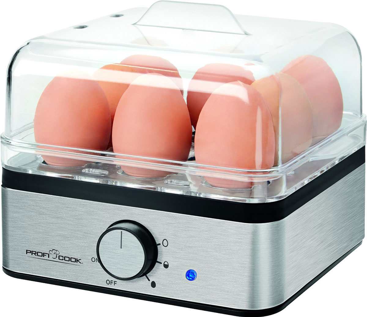 Profi Cook PC-EK 1084 яйцеваркаPC-EK 1084 Profi Cook PC-EK 1084 яйцеваркаPC-EK 1084C помощью яйцеварки Profi Cook PC-EK 1084 яйца готовятся на пару, при этом используется минимальное количество воды. Каждое яйцо помещается в свое гнездышко, поэтому яйца не соприкасаются друг с другом, а значит, не трескаются и не вытекают.Приготовление яиц всмятку, в мешочек, в крутую2 формы для готовки яиц без скорлупыПрозрачный лоток / подставка для яицПрозрачная крышкаСтаканчик для воды с иглой для прокалывания яицНагревательный элемент из нержавеющей стали