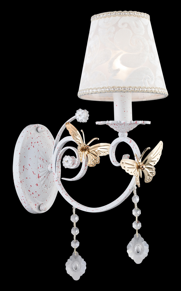 Бра Natali Kovaltseva Anastasia, 1 х E14, 40W. 11386/1WANASTASIA11386/1W WHITE GOLD Бра Natali Kovaltseva Anastasia, 1 х E14, 40W. 11386/1WANASTASIA11386/1W WHITE GOLDБра Natali Kovaltseva, выполненное в изысканном классическом стиле, станет украшением вашей комнаты и изысканно дополнит интерьер. Изделие крепится к стене. Такое бра отлично подойдет для освещения кабинета, спальни или гостиной. Бра выполнено из металла с белым покрытием и красными вкраплениями, дополнено подвесками и фигурками золотистых бабочек. Плафон изготовлен из текстиля с красивым принтом и отделан по краям тесьмой. В коллекциях Natali Kovaltseva представлены разные стили - от классики до хайтека. Дизайн и технологическая составляющая продукции разрабатывается в R&D центре компании, который находится в г. Дюссельдорф, Германия. При производстве продукции используются высококачественные и эксклюзивные материалы: хрусталь ASFOR, муранское стекло, перламутр, 24-каратное золото, бронза. Производство светильников соответствует стандарту системы менеджмента качества ISO 9001-2000. На всю продукцию ТМ Natali Kovaltseva распространяется гарантия.