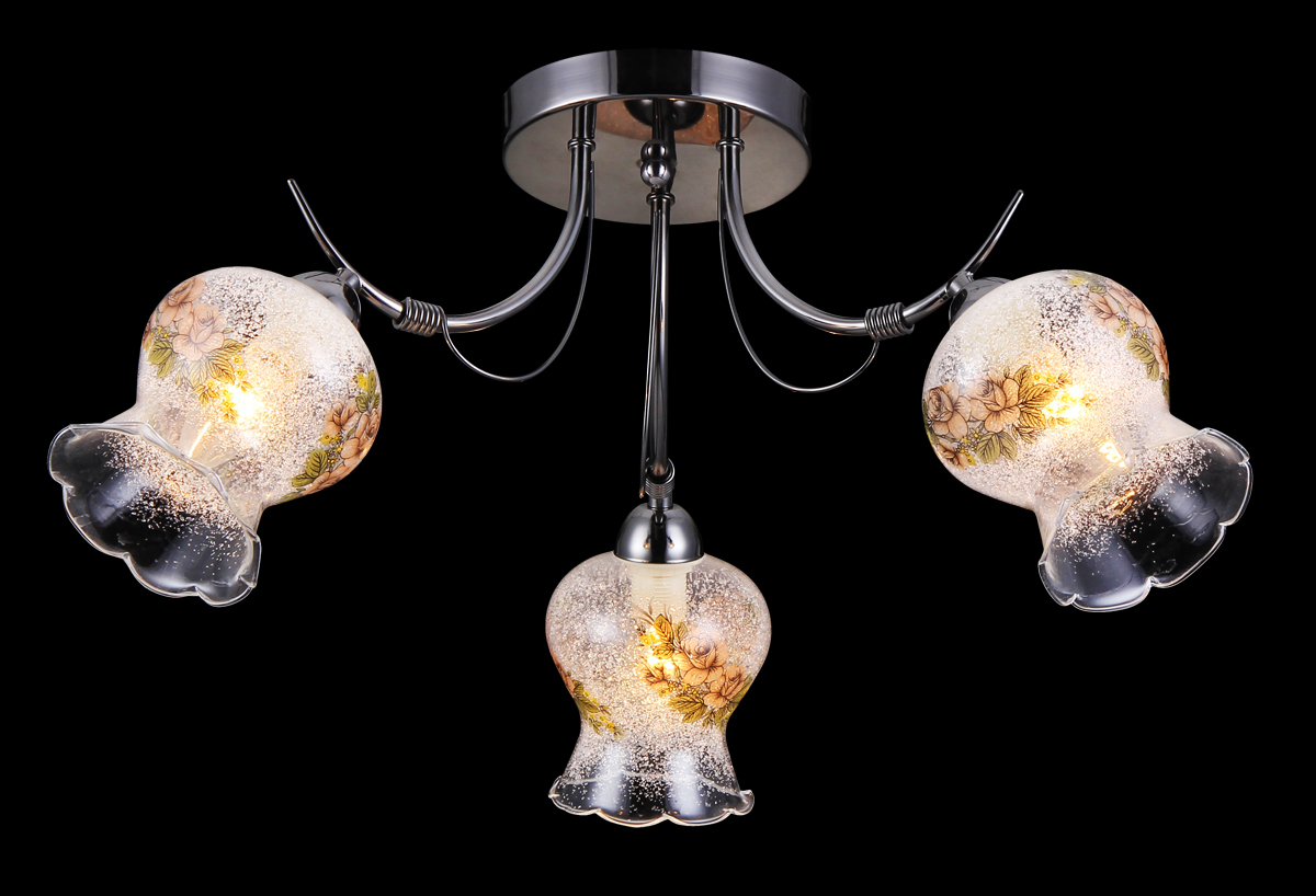 Люстра Natali Kovaltseva, 3 x E14, 60W. 11450/3C11450/3C CHROME Люстра Natali Kovaltseva, 3 x E14, 60W. 11450/3C11450/3C CHROMEЛюстра Natali Kovaltseva, выполненная в классическом дизайне, станет украшением вашей комнаты и изысканно дополнит интерьер. Изделие крепится к потолку. Такая люстра отлично подойдет для освещения кабинета, столовой, спальни или гостиной. Люстра выполнена из металла с хромированным покрытием и оснащена 3 плафонами из стекла с декоративным напылением. Плафоны выполнены в форме бутонов цветка и украшены цветочным рисунком. В коллекциях Natali Kovaltseva представлены разные стили - от классики до хайтека. Дизайн и технологическая составляющая продукции разрабатывается в R&D центре компании, который находится в г. Дюссельдорф, Германия. При производстве продукции используются высококачественные и эксклюзивные материалы: хрусталь ASFOR, муранское стекло, перламутр, 24-каратное золото, бронза. Производство светильников соответствует стандарту системы менеджмента качества ISO 9001-2000. На всю продукцию ТМ Natali Kovaltseva распространяется гарантия.