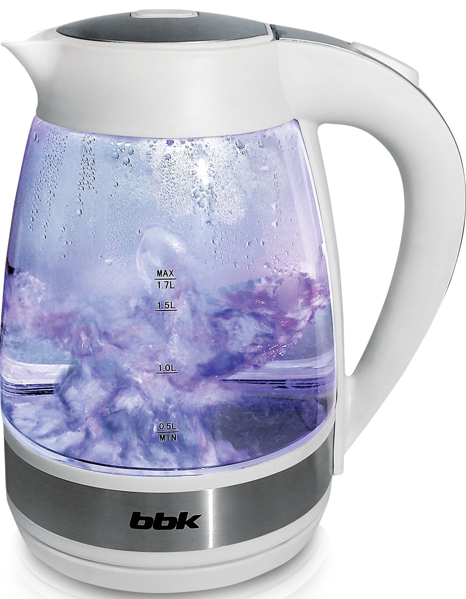 BBK EK1721G, White электрический чайникEK1721G белый BBK EK1721G, White электрический чайникEK1721G белыйЭлектрический чайник BBK EK1721G с колбой из жаропрочного экологически чистого стекла, мощностью 2200 Вт и емкостью 1,7 литра - это не просто стильный, но и многофункциональный прибор для вашей кухни. Благодаря английскому контроллеру, установленному в приборе, чайник прослужит в 5 раз дольше обычного, обеспечивая до 15000 закипаний. Модель оснащена многоуровневой защитой: автоматическое отключение при закипании, отключение при недостаточном количестве воды. Прибор установлен на удобную подставку с возможностью поворота на 360 градусов и с отделением для хранения шнура. Помимо этого отличительной особенностью является удобный носик для наливания и шкала уровня воды. Съемный фильтр от накипи и скрытый нагревательный элемент гарантированно обеспечат надежность, долговечность и максимально комфортное ежедневное использование.