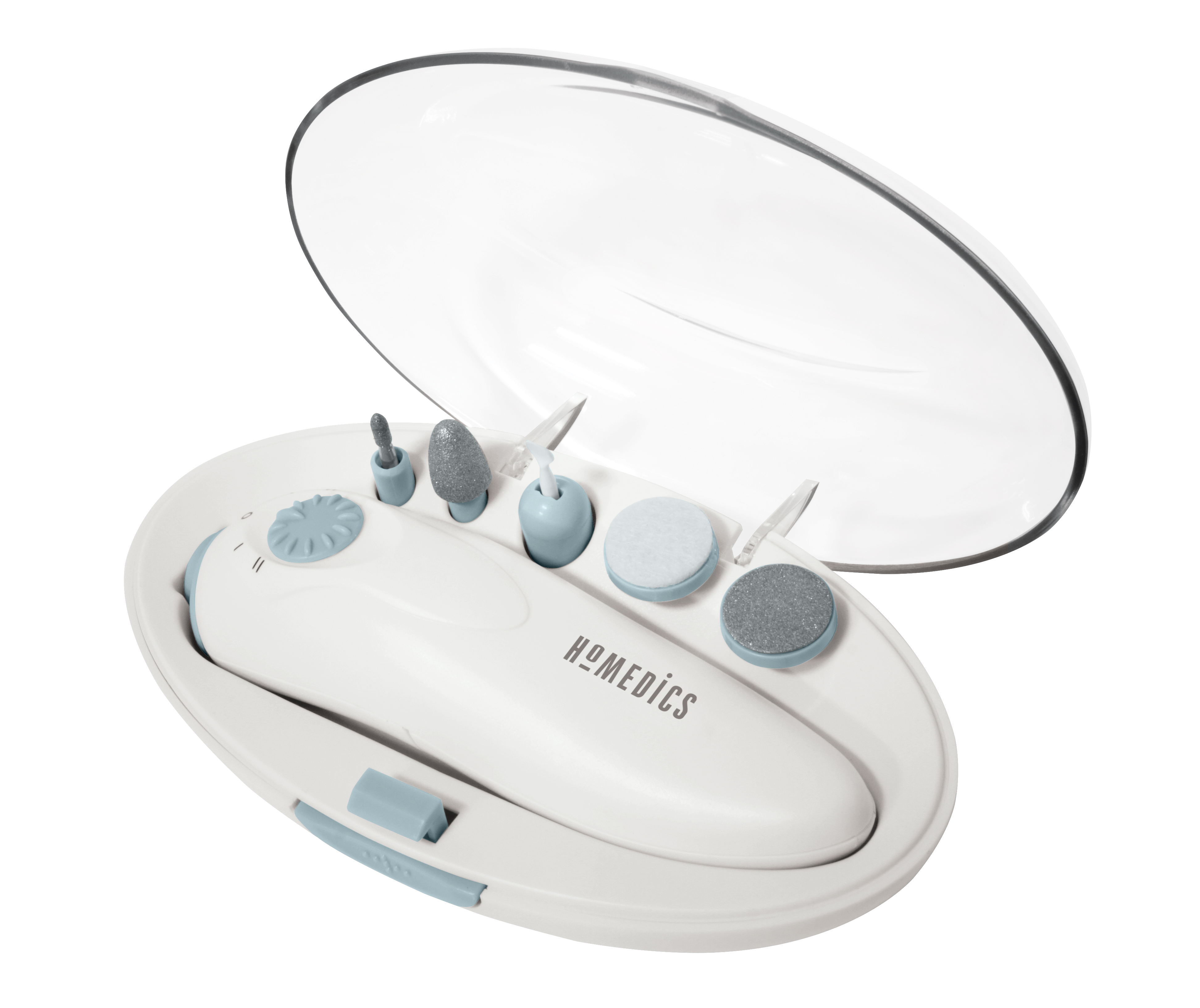 HoMedics Мини профессиональный маникюрный набор MAN-150-EUMAN-150-EU HoMedics Мини профессиональный маникюрный набор MAN-150-EUMAN-150-EUМини профессиональный маникюрный набор для прекрасных формы ногтей на руках и ногах. Компактный дизайн. 2 скорости. 5 различных взаимозаменяемые насадки с сапфировым покрытием. Инструменты для шлифовки. Насадки для формирования и ухода за кутикулой. Роскошный футляр для хранения. Питание от батареи (2x AA)