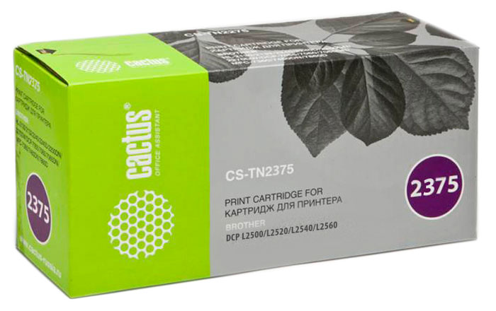 Cactus CS-TN2375, Black тонер-картридж для Brother DCP L2500/L2520/L2540/L2560CS-TN2375 Cactus CS-TN2375, Black тонер-картридж для Brother DCP L2500/L2520/L2540/L2560CS-TN2375Картридж Cactus CS-TN2375 для лазерных принтеров Brother.Расходные материалы Cactus для лазерной печати максимизируют характеристики принтера. Обеспечивают повышенную чёткость чёрного текста и плавность переходов оттенков серого цвета и полутонов, позволяют отображать мельчайшие детали изображения. Обеспечивают надежное качество печати.