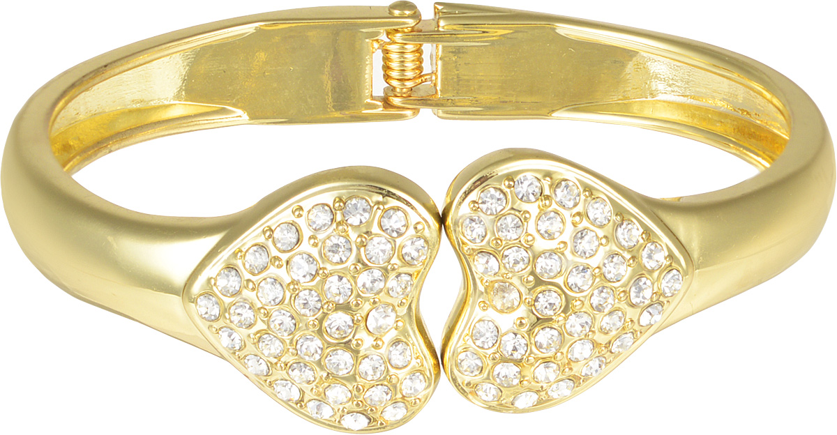 Браслет Taya, цвет: золотой. T-B-7088-BRAC-GOLD39864|Серьги с подвесками Браслет Taya, цвет: золотой. T-B-7088-BRAC-GOLD39864|Серьги с подвескамиСтильный браслет оригинального дизайна изготовлен из бижутерного сплава. Изделие выполнено с небольшим проемом. На кончиках проема браслет оформлен нежными серцами с вкраплением из страз.Благодаря своей конструкции изделие имеет универсальный размер.
