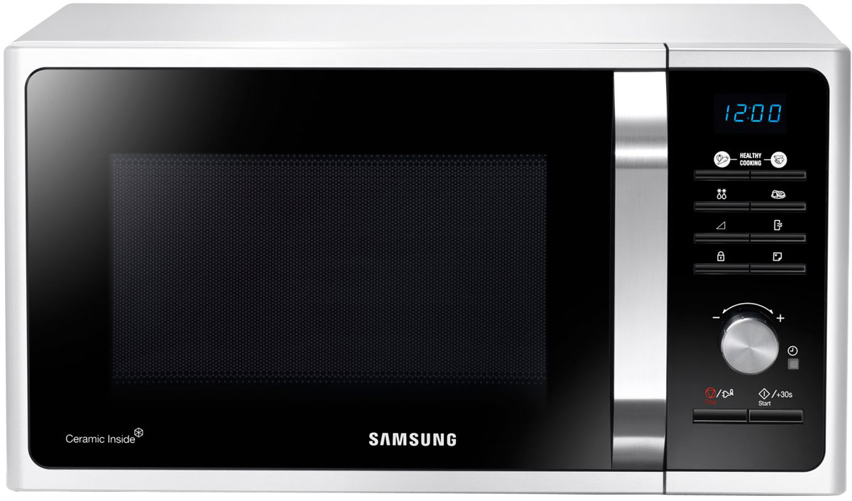 Samsung MG-23F301TAW СВЧ-печьMG23F301TAW/BW Samsung MG-23F301TAW СВЧ-печьMG23F301TAW/BWГотовьте домашние блюда за считанные минуты с помощью микроволновой печи SSamsung MG-23F301TAW. Благодаря усовершенствованным технологиям, функциям и неповторимому дизайну печи, вы получите прекрасно приготовленную еду, не тратя лишнего времени и силЗамените еду быстрого приготовления питательными домашними блюдами, приготовленными с помощью микроволновой печи Samsung MG-23F301TAW. 20 программ приготовления позволяют за считанные минуты подать на стол блюда из свежих продуктов.Преобразите свою кухню, установив стильную микроволновую печь Samsung MG-23F301TAW с черной глянцевой передней панелью, обрамленной тонкой изящной рамкой, дизайн которой дополняют ручка в тон рамки, нежно-голубой дисплей и серебристый переключатель режимов. Внутреннюю поверхность легко чистить и она не тускнеет со временем.Режим ECO в новой микроволновой печи Samsung MG-23F301TAW обеспечивает низкий уровень энергопотребления в режиме ожидания, что позволяет сэкономить на счетах за электроэнергию. Достигайте вершин кулинарного искусства во время приготовления блюд благодаря системе Triple Distribution System (трехмерное распределение микроволн): микроволны проходят через три отверстия в поверхности камеры печи, что позволяет более равномерно и точно распределять тепло.Порадуйте себя блюдами, приготовленными по любимым традиционным рецептам. Просто нажав кнопку, вы сможете насладиться неповторимым вкусом разнообразных блюд по рецептам местной кухни, запрограммированным в микроволновой печи Samsung MG-23F301TAW.