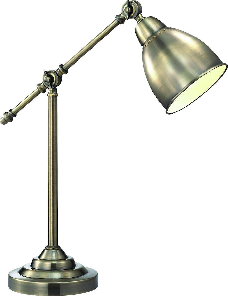 Светильник настольный Arte Lamp Braccio. A2054LT-1ABA2054LT-1AB Светильник настольный Arte Lamp Braccio. A2054LT-1ABA2054LT-1ABСветильник Arte Lamp Braccio поможет создать в вашем доме атмосферу уюта и комфорта. Благодаря высококачественным материалам он практичен в использовании и отлично работает на протяжении долгого периода времени. Цоколь Е27, 1 шт, 60 Ватт. Высота светильника: 520 см.Плафон и дуга ножки с фиксацией, поворотные.