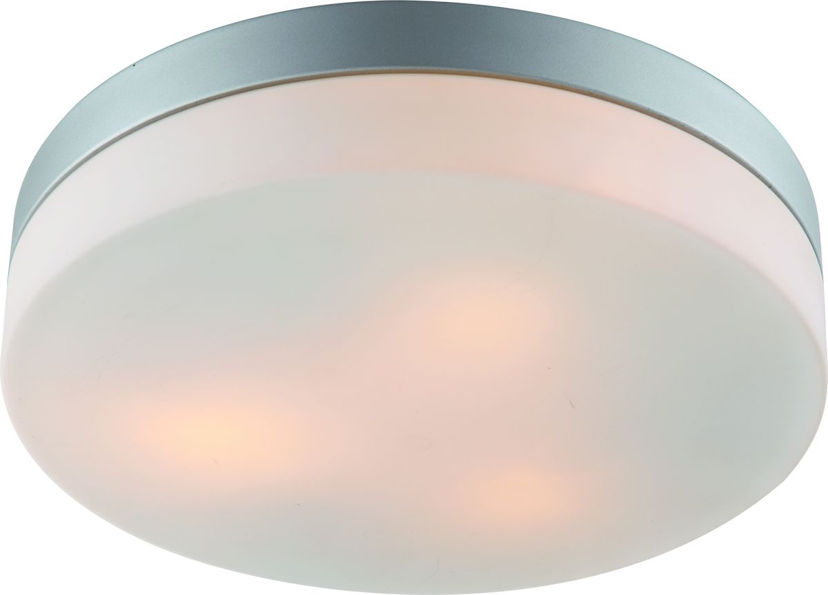 Светильник потолочный Arte Lamp Aqua. A3211PL-3SIA3211PL-3SI Светильник потолочный Arte Lamp Aqua. A3211PL-3SIA3211PL-3SIПотолочный светильник Arte Lamp Aqua поможет создать в вашем доме атмосферу уюта и комфорта. Благодаря высококачественным материалам он практичен в использовании и отлично работает на протяжении долгого периода времени. Лаконичный светильник круглой формы с плафоном из матового стекла. Диаметр: 30 см. Высота: 8 см. Лампы: E27; 3x60W. Пылевлагозащита IP44. Тип крепления: на шурупах.