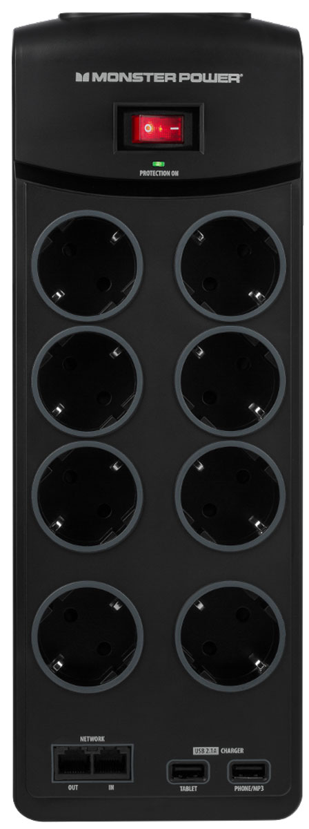 Monster Core Power 800 USB сетевой фильтр на 8 розеток121860-00 Monster Core Power 800 USB сетевой фильтр на 8 розеток121860-00Перепады напряжения могут иметь очень серьёзные последствия. В результате может быть повреждена или выведена из строя не только ваша домашняя электроника, но и нанесён вред вашему жилью. Обычный сетевой фильтр не может предотвратить пожар. Более того - он может стать его причиной. Решением становится сетевой фильтр Monster Core Power.Более безопасная защита питания:Вы хотите позаботиться о безопасности вашего оборудования? Обычная гроза может вызывать сильные скачки напряжения,способные нанести вред вашей электронике. Даже если ваш сетевой фильтр оснащен варисторами, прошедшими UL-сертифицировакацию, он всё ещё может загореться.Как это работает?Во время скачка напряжения избыток энергии поглощается металлооксидным варистором (MOV). Этот компонент поглощает избыточную энергию и выпускает её в виде тепла. Чрезмерное рассеивание энергии может привести к искрам и возгоранию.Monster предлагает более безопасную защиту питания с MOV-защитой от возгорания:Monster поместили варистор в специально разработанный керамический корпус, который не загорится во время скачка напряжения и защитит вас от пожара. Monster Core Power оснащён технологией против возгорания Monster FireProof MOV.Лучше звук и изображение?Электричество в вашем доме - способно так же передавать электромагнитные и радиочастотные помехи и шумы, которые могут серьёзно повлиять на качество изображения и звука вашей мультимедийной системы. Сетевой фильтр обладает технологией Monster Clean Power, благодаря которой ваше оборудование работает без проблем и с максимальным качеством.