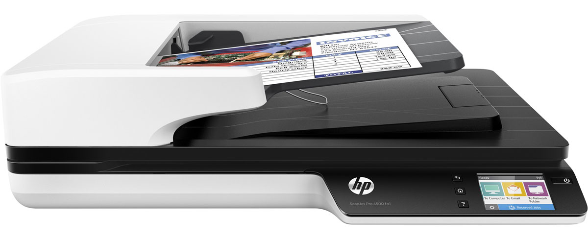 HP ScanJet Pro 4500 fn1 сканер (L2749A)L2749A HP ScanJet Pro 4500 fn1 сканер (L2749A)L2749AHP ScanJet Pro 4500 fn1 - продвинутый сетевой сканер. Рекомендуемая норма составляет 4000 страниц в день с использованием функции двустороннего сканирования. Используйте сенсорный экран для отправки цифровых документов по беспроводной сети или с помощью Wi-Fi Direct.Используйте подключение Gigabit Ethernet, чтобы отправить отсканированные изображения на электронную почту, в сетевую папку или на компьютер. Приложение HP JetAdvantage Capture позволяет выполнять сканирование напрямую на мобильные устройства, а также редактировать и сохранять полученные файлы.Встроенный веб-сервер позволяет отслеживать задания и управлять ими, а также использовать средства безопасности. Передача отсканированных изображений по сети осуществляется с помощью протоколов безопасности. Чтобы отправить их на мобильное устройство, воспользуйтесь технологией Wi-Fi Direct.Быстрое и надежное сканирование каждой страницыФункция двустороннего сканирования позволяет обрабатывать до 60 изображений (30 страниц) в минуту. Благодаря технологии HP EveryPage с ультразвуковым датчиком ни одна страница не будет потеряна даже при сканировании большого количества разнородных материалов. Устройство АПД подходит для страниц размером до 21,6 х 309,9 см (8,5 х 122), а планшет позволяет сканировать крупные носители. Оцените надежность функций сетевого сканирования и планшетного сканера. Благодаря компактным размерам это устройство отлично поместится на вашем рабочем столе.Гибкие возможности сканирования для оптимизации процесса работыБлагодаря встроенному ПО Kofax VR5 Pro, TWAIN и ISIS с поддержкой всех функций вы можете сканировать изображения напрямую в приложения. Определение профилей сканирования для распространенных типов документов и отправка результатов в несколько мест назначения осуществляется с помощью программного обеспечения HP Scan. Точный захват текста из документов для удобного редактирования доступен с помощью HP Scan и I.R.I.S. Также программное обеспечение включает широкий набор функций, в том числе сканирование и систематизацию документов, визитных карточек и других типов файлов.