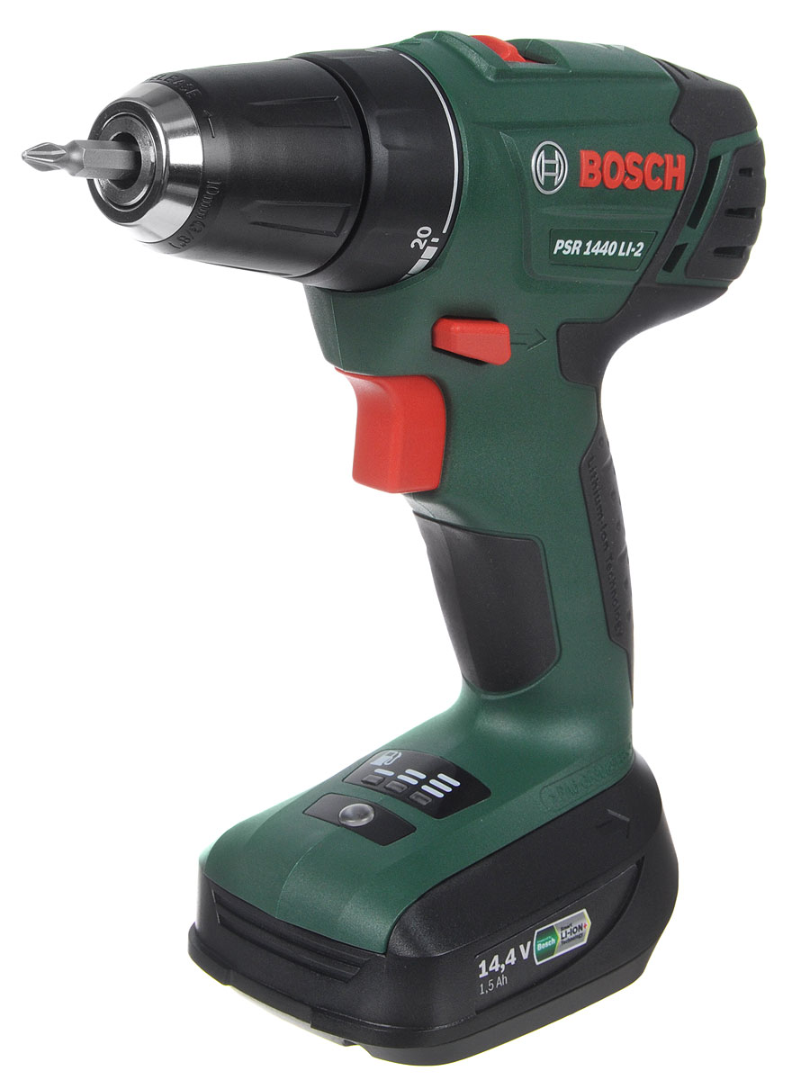 Дрель-шуруповерт аккумуляторная Bosch PSR 1440 LI-206039A3020 Дрель-шуруповерт аккумуляторная Bosch PSR 1440 LI-206039A3020Компактный, легкий и мощный беспроводной инструмент Bosch PSR 1440 LI-2 предназначен для заворачивания шурупов и сверления. Изделие имеет литий-ионную технологию: без самозаряда и эффекта памяти, постоянная готовность к работе. 20 ступеней крутящего момента, ступень сверления, 2 скорости.