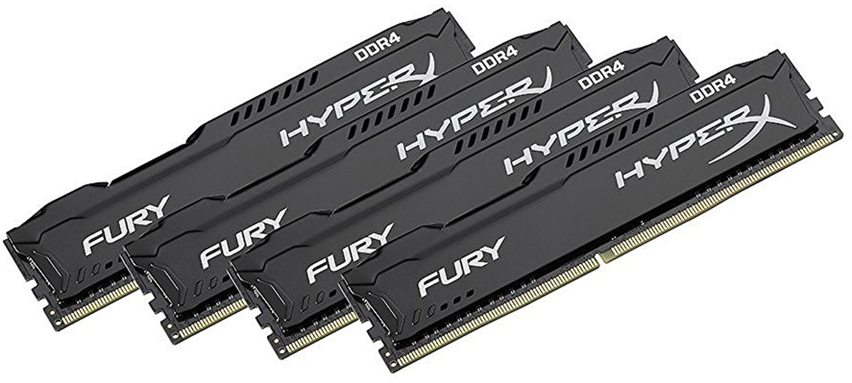 Kingston HyperX Fury DDR4 DIMM 16GB (4х4GB) 2133МГц комплект модулей оперативной памяти (HX421C14FBK4/16)HX421C14FBK4/16 Kingston HyperX Fury DDR4 DIMM 16GB (4х4GB) 2133МГц комплект модулей оперативной памяти (HX421C14FBK4/16)HX421C14FBK4/16Модули памяти HyperX FURY DDR4 автоматически разгоняются до максимальной заявленной частоты и обеспечивают максимальную производительность для системных плат с чипсетами Intel серии 100 и X99. Это недорогое решение для использования с 2-, 4-, 6- и 8-ядерными процессорами Intel повышает скорость редактирования видео, 3D-рендеринга, компьютерных игр и AI-процессинга. Его стильный низкопрофильный теплоотвод с характерным дизайном FURY сразу подчеркнет оригинальный внешний вид вашей системы.HyperX FURY DDR4 – это первая линейка продукции, предлагающая автоматический разгон до максимальной заявленной частоты. Получите максимальную скорость без необходимости ручной настройки.Низкое энергопотребление HyperX FURY DDR4 обеспечивает пониженное выделение тепла и высокую надежность. Благодаря низкому напряжению (1,2 В), снижается потребление энергии, что обеспечивает отсутствие нагрева и бесшумную работу ПК.Выделитесь из толпы и придайте своей системе стиль, добавив в нее культовый асимметричный теплоотвод FURY. Модуль памяти FURY DDR4, предлагаемый в черном цвете с черной печатной платой, дополняет системную плату с чипсетами Intel серии 100 и X99.Параметры XMP:JEDEC/PnP: DDR4-2133 CL14-14-14 @1.2VXMP Profile #1: DDR4-2133 CL14-14-14 @1.2V
