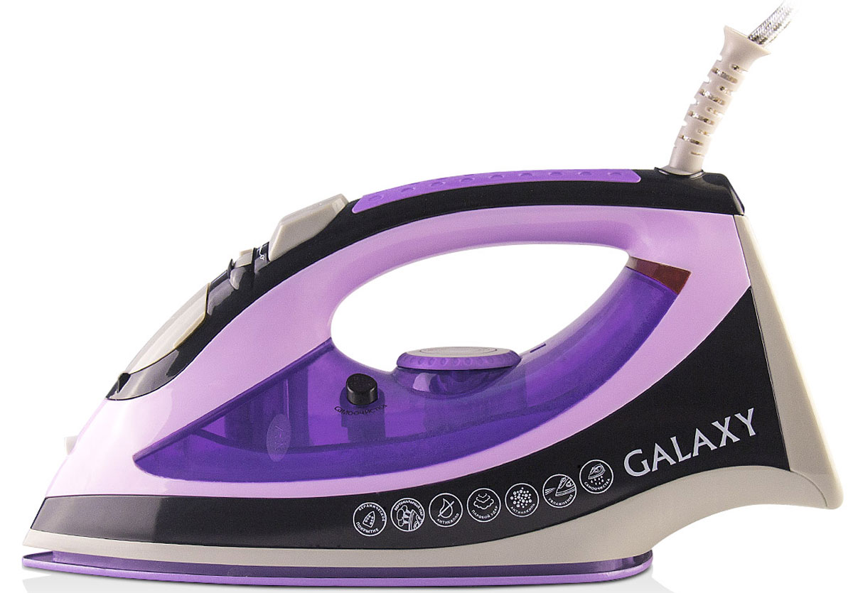 Galaxy GL 6110 утюг4630003365088 Galaxy GL 6110 утюг4630003365088Современный утюг Galaxy GL 6110 облегчает уход за одеждой и безусловно порадует вас своими поистине безграничными возможностями. Ультрагладкая подошва утюга GL 6110 с керамическим покрытием обеспечивает идеальное скольжение и избавит ваши вещи даже от самых сложных складок.Прибор обладает всеми необходимыми характеристиками для отличного результата: сухое глажение, отпаривание с регулировкой, функция разбрызгивания, возможность вертикального отпаривания. Модель оснащена функциями парового удара и самоочистки, а также системами антикапля и антинакипь. Сетевой шнур длиной 2 метра крепится при помощи шарового механизма, что не позволяет ему запутаться во время эксплуатации.Силиконовый уплотнитель крышки резервуараИндикатор нагрева