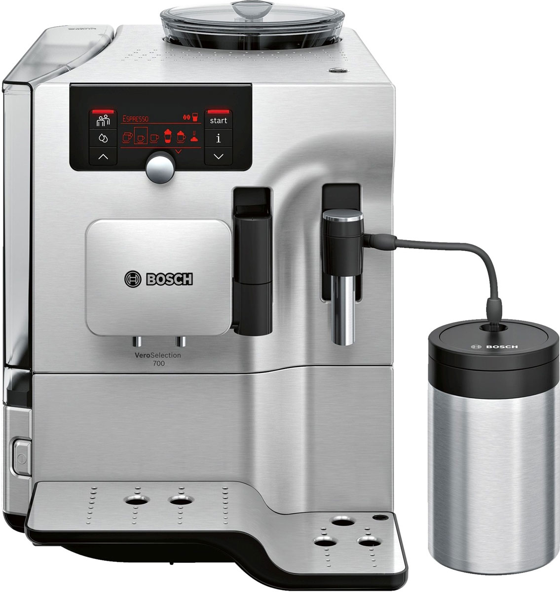 Bosch TES80721RW кофемашинаTES80721RW Bosch TES80721RW кофемашинаTES80721RWКофемашина Bosch TES80721RW создана для тех, кто любит наслаждаться кофейными напитками как можно дольше. Bosch предлагает специальную функции очистки кофемашины от накипи и масел. Просто активируйте функцию CalcnClean, используя специальные средства по уходу и чистке кофемашин.CreamCleaner - программа, позволяющая быстро и удобно очистить капучинатор от остатков молока. Достаточно нажать на кнопку и процесс очистки начнется автоматически.В автоматическом капучинаторе происходит смешивание горячего пара, подающегося под высоким давлением, и молока, поступающего по трубке из отдельной ёмкости. В результате чего получается молочная пенка.Большой выбор напитков и комфорт при приготовлении. Функция OneTouch для приготовления кофейных напитков одним нажатием кнопки и PersonalCoffee Pro для сохранения индивидуальных настроек.