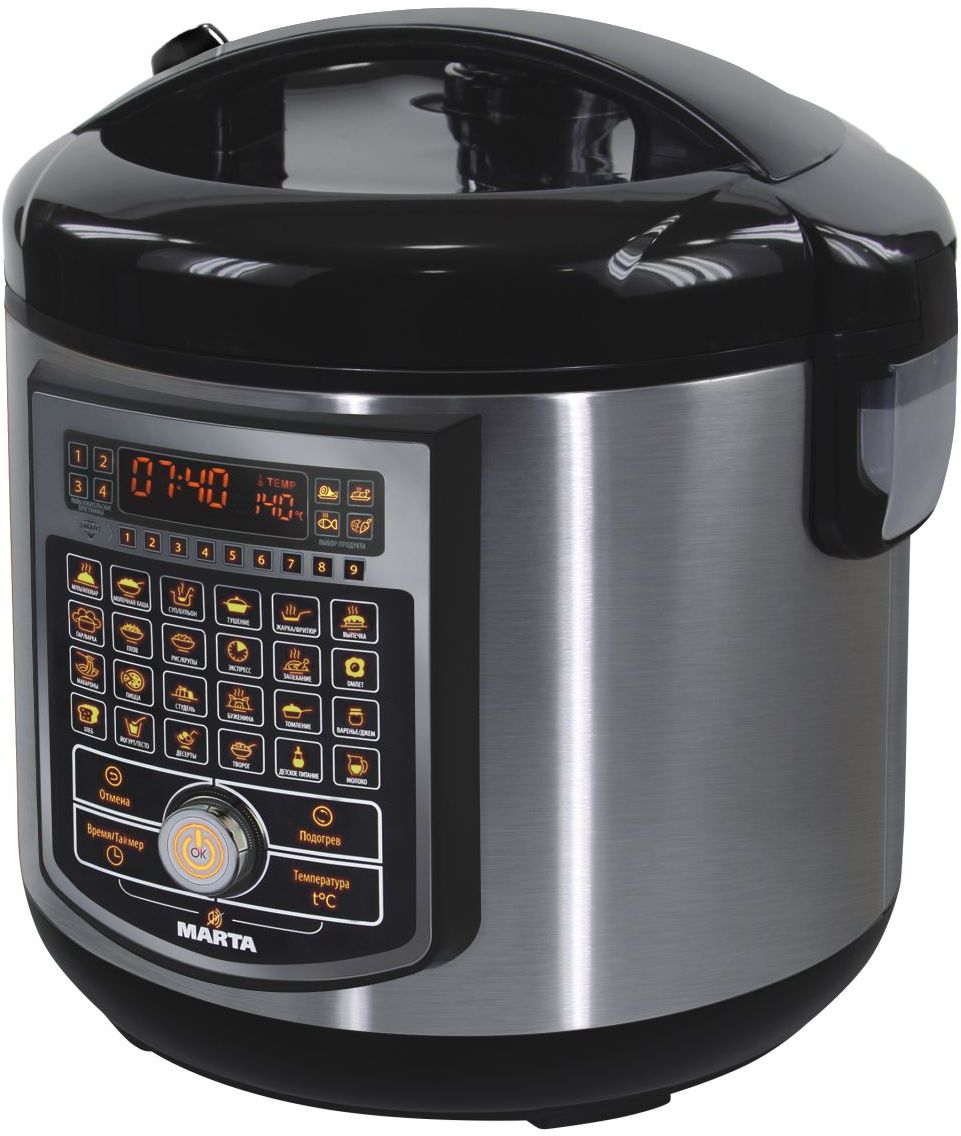 Marta MT-4313, Black Pearl мультиваркаMT-4313 Marta MT-4313, Black Pearl мультиваркаMT-4313Мультиварка Marta MT-4313 имеет 116 программ приготовления (38 автоматических / 78 ручных). Инновационная мультиварка из профессиональной серии iCOOKER. Сенсорная панель и джойстик дарят простоту и удобство управления. Запатентованные технологии ШЕФ-Повар Лайт и ШЕФ ПРО позволяют изменить настройки любой автоматической программы и сохранить их в энергонезависимую память. 9 уровневая программа СМАРТ для самых сложных блюд, 4 ячейки памяти для собственных программ. Возможность выбора продукта для идеального результата.Специально для экспертов на кухне!