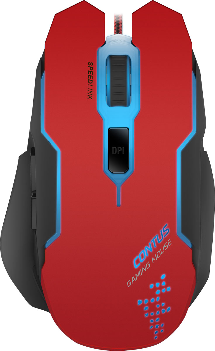 Speedlink Contus, Black Red мышь игроваяSL-680002-BKRD Speedlink Contus, Black Red мышь игроваяSL-680002-BKRDВ удобстве и точности игровой мыши Speedlink Contus можно не сомневаться. Пять кнопок, лазерный сенсор с точностью до 3200 dpi делают ее гибким и надежным прецизионным инструментом. Игровая мышь Speedlink Contus периодически меняет подсветку, что делает любую игру еще более разнообразной и служит индикатором выбранного профиля.5 программируемых кнопок:Высокочувствительные кнопки мгновенно переносят ваши команды у игру, две дополнительные боковые кнопки можно задействовать как для выделенных игровых команд, так и для голосового чата.Оптический сенсор с разрешением 3200 dpi:Надежный оптический сенсор прекрасно работает без срывов на любых поверхностях, а разрешения 3200 dpi хватит для большинства современных игр и ситуаций.Усиленная конструкция кабеля:Кабель в защитной тканевой оплетке поможет мышке прослужить максимально долго, даже при использовании мыши в самых жарких сражениях.Кабель длиной 1.8 м:Длина кабеля позволяет комфортно пользоваться мышкой, даже если системный блок ПК расположен под столом.Переключатель DPI:Отдельная кнопка для переключения DPI помогает оперативно менять разрешение мыши в зависимости от игровой ситуации – обеспечьте себе высокую точность снайпера и быстрый поворот башни танка.7 цветов подсветки:Возможность создать нужную атмосферу на игровом месте с помощью различных цветов подсветки, помогает настроится на игру и получить от неё максимум удовольствия.Противоскользящее покрытие:Корпус мышки имеет специальное покрытие, оно обеспечивает надежный хват мыши рукой, мышь не проскальзывает в руке даже в самых жарких баталиях. Покрытие не облазит под воздействием пота и загрязнений, просто протрите мышь и она станет как новая.