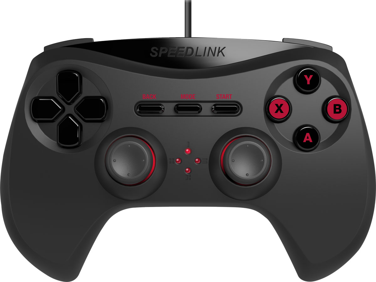 Speedlink Strike NX, Black геймпадSL-650000-BK Speedlink Strike NX, Black геймпадSL-650000-BKС помощью геймпада Speedlink Strike NX вы сможете управлять как новейшими играми для Windows, так и классикой. Для этого вам потребуется всего одно нажатие кнопки для переключения между двумя режимами контроллера – XInput и DirectInput. Какую игру бы вы не выбрали - испытанная эргономичная форма, точные аналоговые стики, двенадцать кнопок и реалистичная виброотдача данного геймпада обеспечат максимальный уровень комфорта и непревзойденное удобство.
